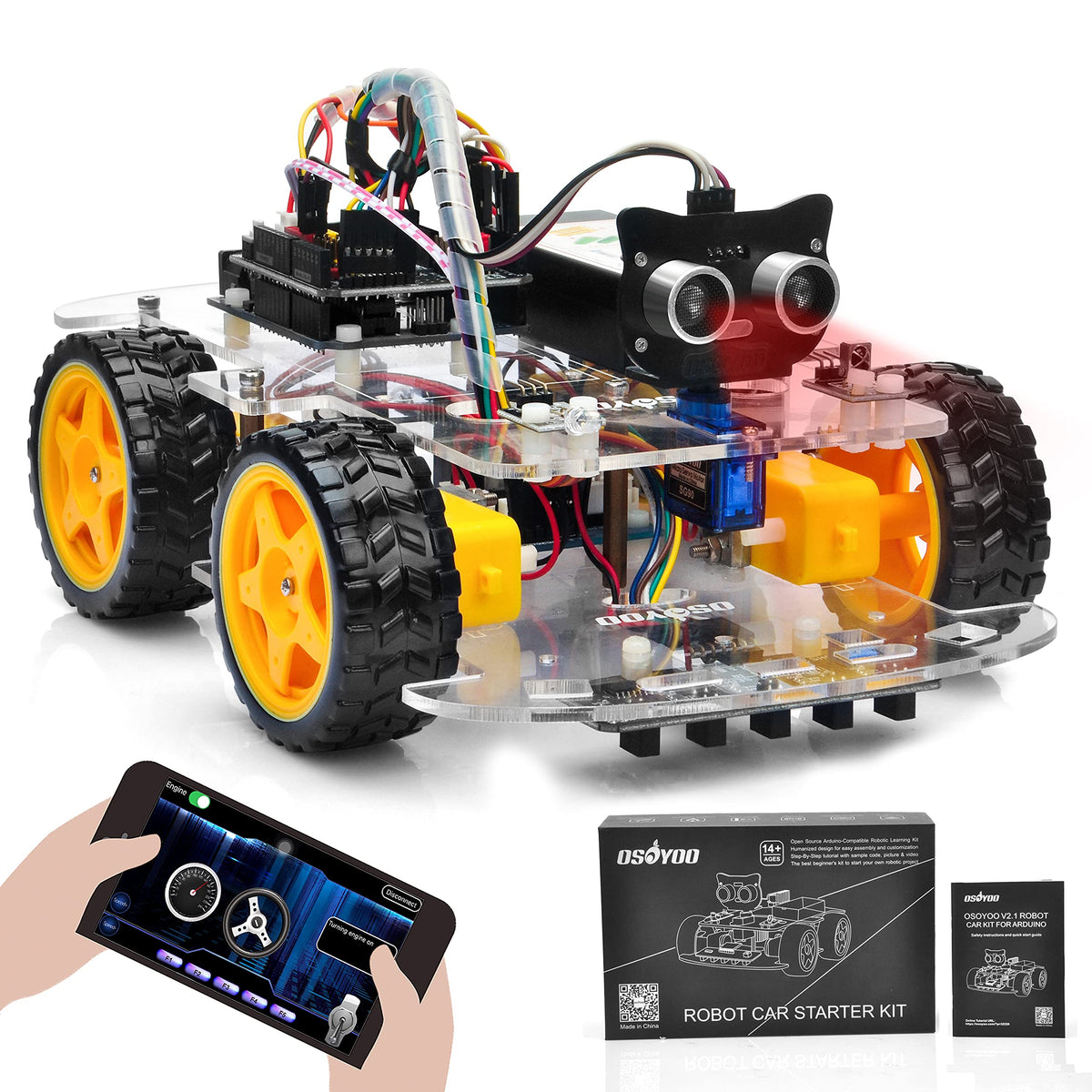 OSOYOO Robot Car Starter Kit for Arduino | STEM Remote Controlled App Educational Motorized Robotics for Building Programming Learning How to Code | IOT Mechanical DIY Coding for Teens Adults