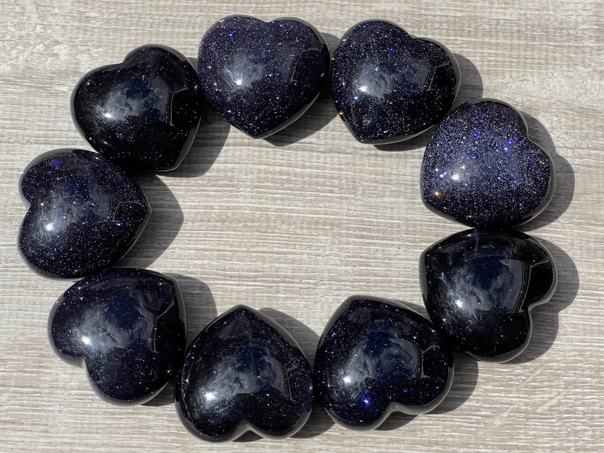 GAF TREASURES Blue Goldstone Gemstone Hearts, Polished Blue Goldstone Puffy Hearts, Blue Goldstone Crystal Palm Stone, Blue Goldstone Healing Crystal Hearts (1 Heart)