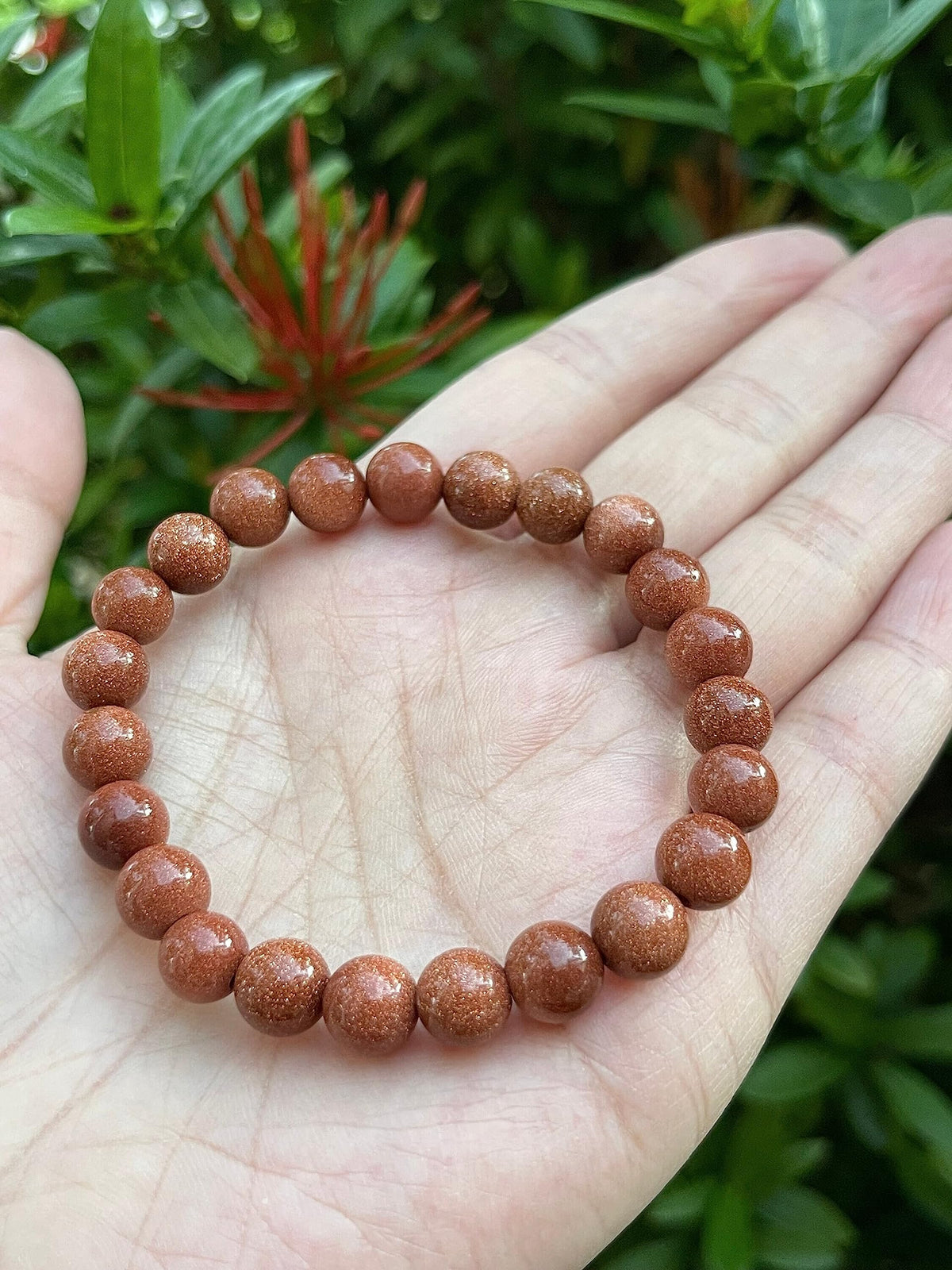 GAF TREASURES Red Goldstone Crystal Bead Bracelet 8mm, Genuine Red Goldstone Stretch Gemstone Bracelet, Healing Crystal Bracelet, Gift for Men & Women (1)