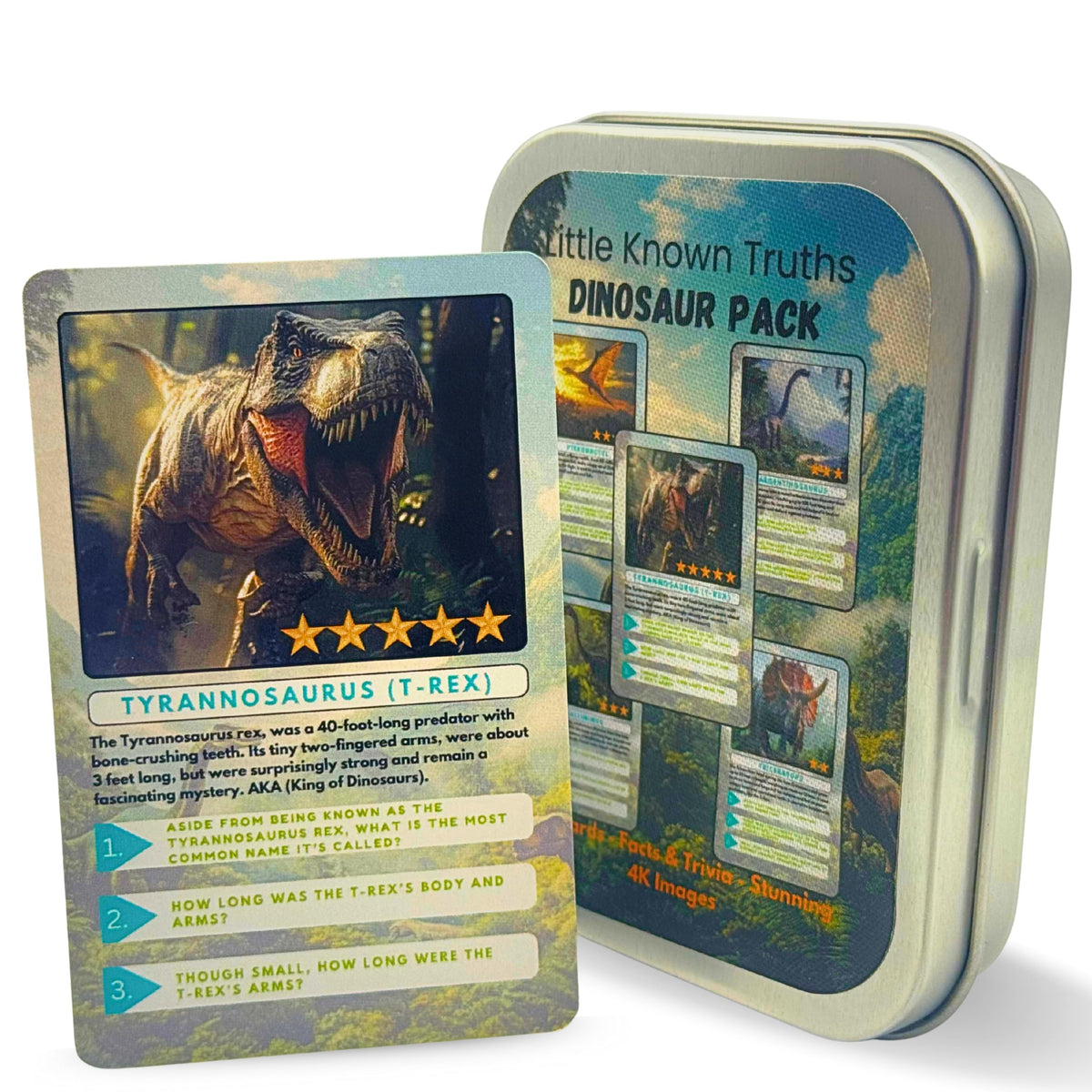 Little Known Truths Dinosaur Trivia Flash Cards for Kids Ages 3+, Educational Dinosaur Learning Game, STEM Flash Cards in Metal Tin, Screen-Free Travel Toy