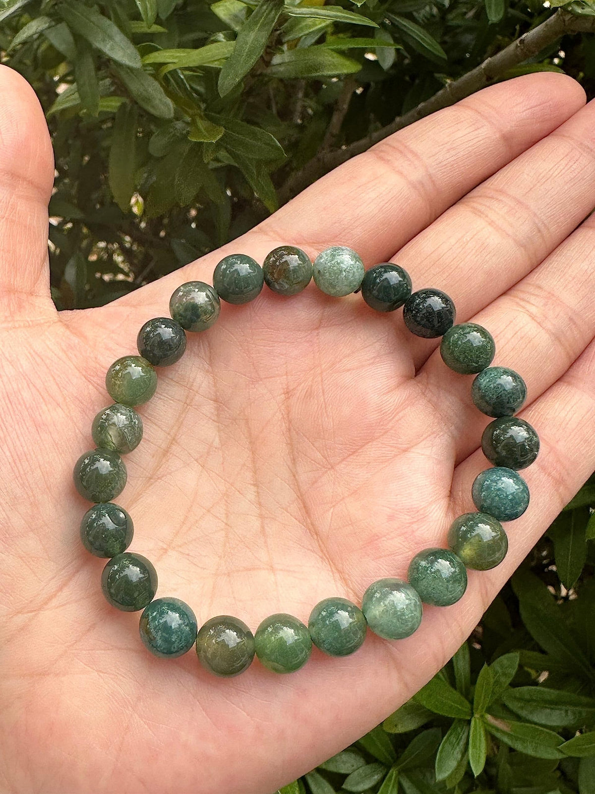 GAF TREASURES Moss Agate Crystal Bead Bracelet 8mm, Genuine Moss Agate Stretch Gemstone Bracelet, Healing Crystal Bracelet, Gift for Men & Women (1)