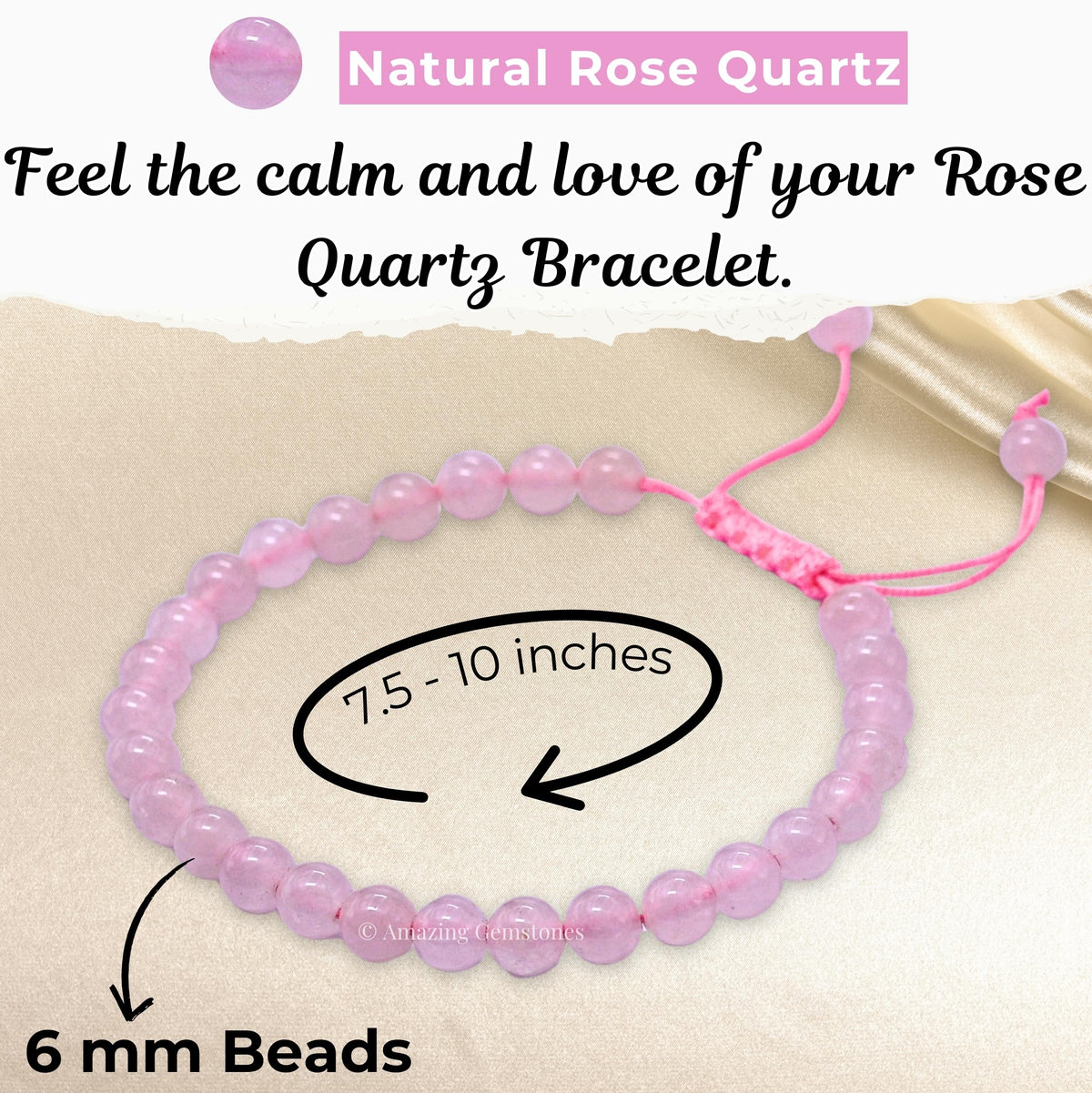 Amazing Gemstone Rose Quartz Bracelet, Gifts For Men & Women - Protection Healing Crystal Bracelet - 6mm Gemstone Beaded Adjustable Bracelet, Pulseras Para Hombres Mujer Stocking Stuffers