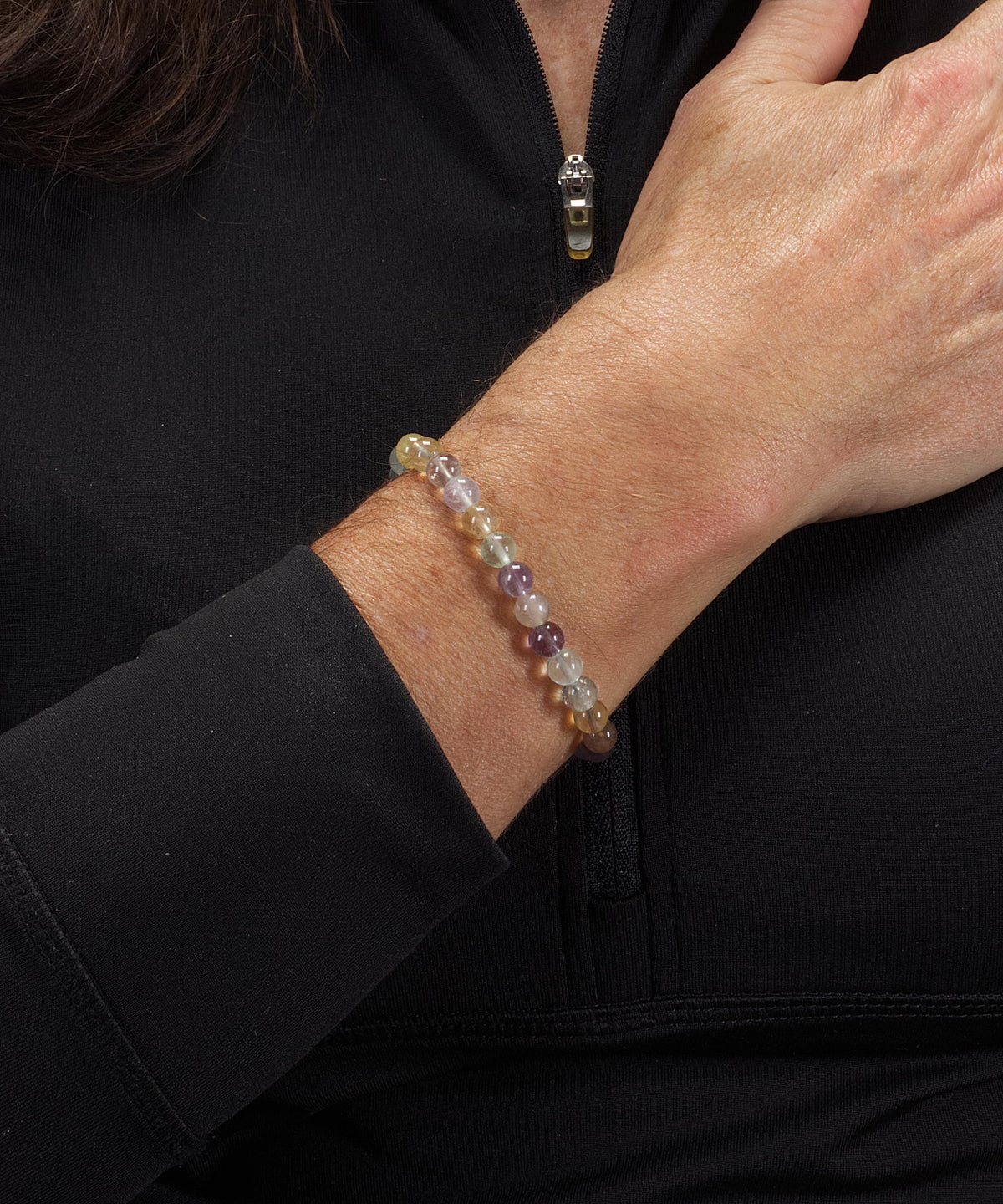 Cherry Tree Collection - Small, Medium, Large Sizes - Gemstone Beaded Bracelets For Women and Men - 6mm Round Beads (Rainbow Fluorite - Medium)