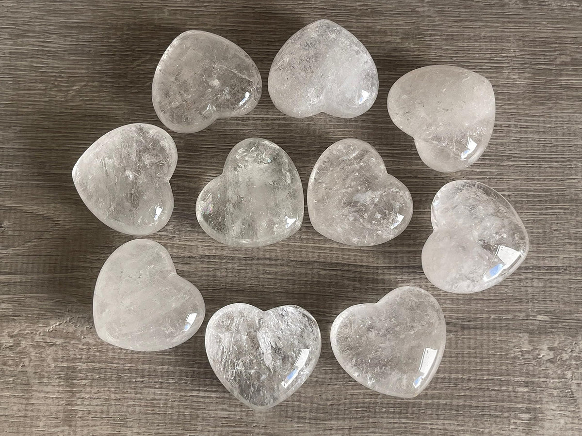 Clear Quartz Gemstone Hearts, Polished Clear Quartz Puffy Hearts, Clear Quartz Crystal Palm Stone, Clear Quartz Healing Crystal Hearts (1 Heart)