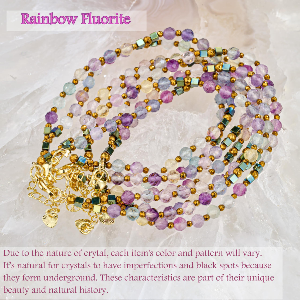 Farfume Rainbow Fluorite - Clarity - Crystal Beaded Bracelets, Chakra 4mm Natural Stone Beads Bracelets, Gemstone Spiritual Jewelry Gifts for Mother's Day