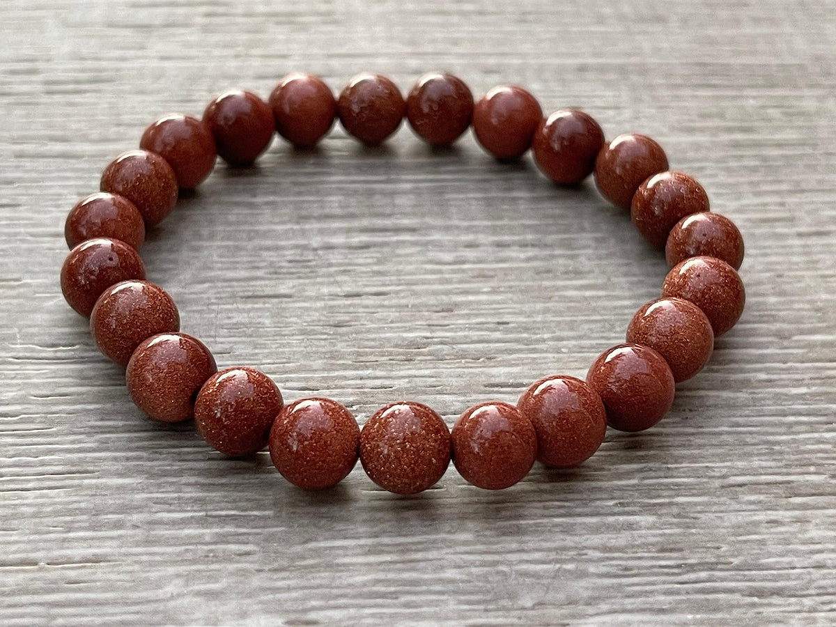 GAF TREASURES Red Goldstone Crystal Bead Bracelet 8mm, Genuine Red Goldstone Stretch Gemstone Bracelet, Healing Crystal Bracelet, Gift for Men & Women (1)