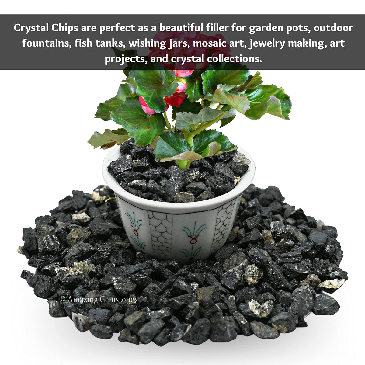 Black Tourmaline Crystal Chips Aquarium Gravel Rocks - Black Tourmaline Chips Bulk Fish Tank Gravel, Small Tumbled Stone Chips and Tiny Crystals for Decoration (Natural AAA Grade Gemstones)