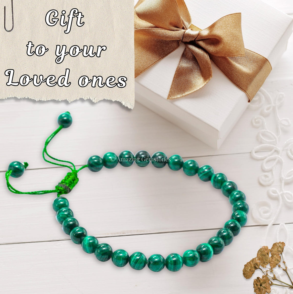 Amazing Gemstone Malachite Bracelet for Women Men's Gifts - Protection Healing Crystal Bracelet - 6mm Gemstones Beaded Adjustable Bracelet Pulseras Para Hombres Mujer Stocking Stuffers