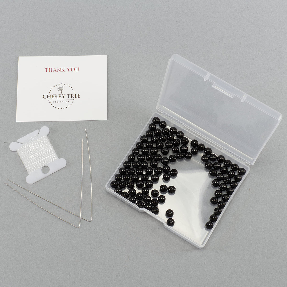 Cherry Tree Collection | 100PCS 6mm Black Agate Gemstone Round Beads for Jewelry Making | Includes Storage Box, Elastic String, and Needles