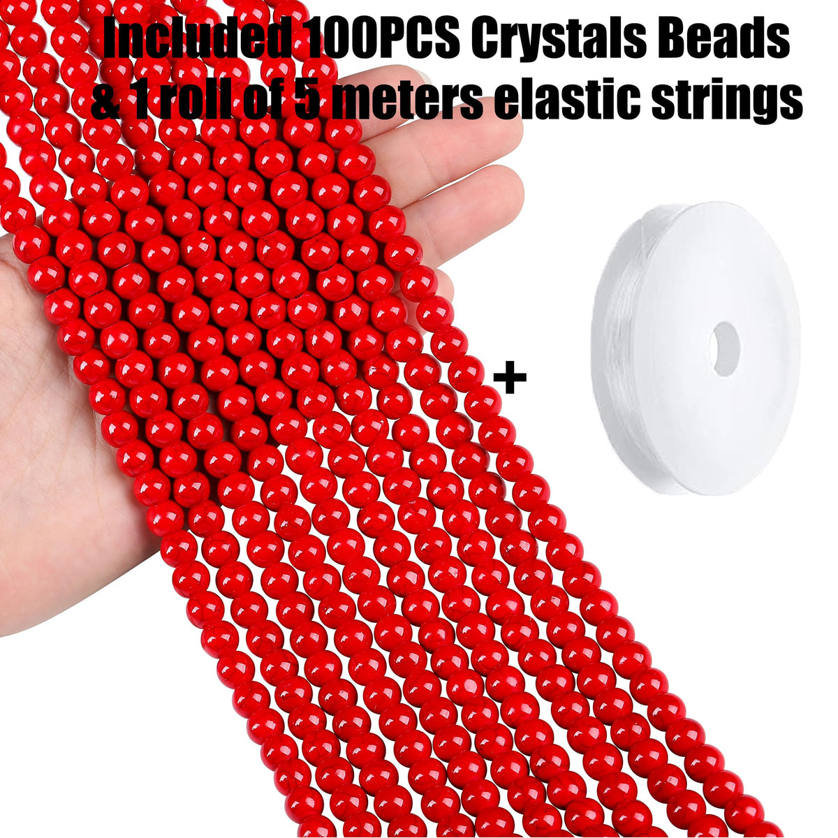 QINJIEJIE 100PCS Red Turquoise Beads 8mm Stone Beads Round Loose Gemstone Bead for Bracelet Beading Crystal Jewelry Making DIY Necklace Earrings 0.32"