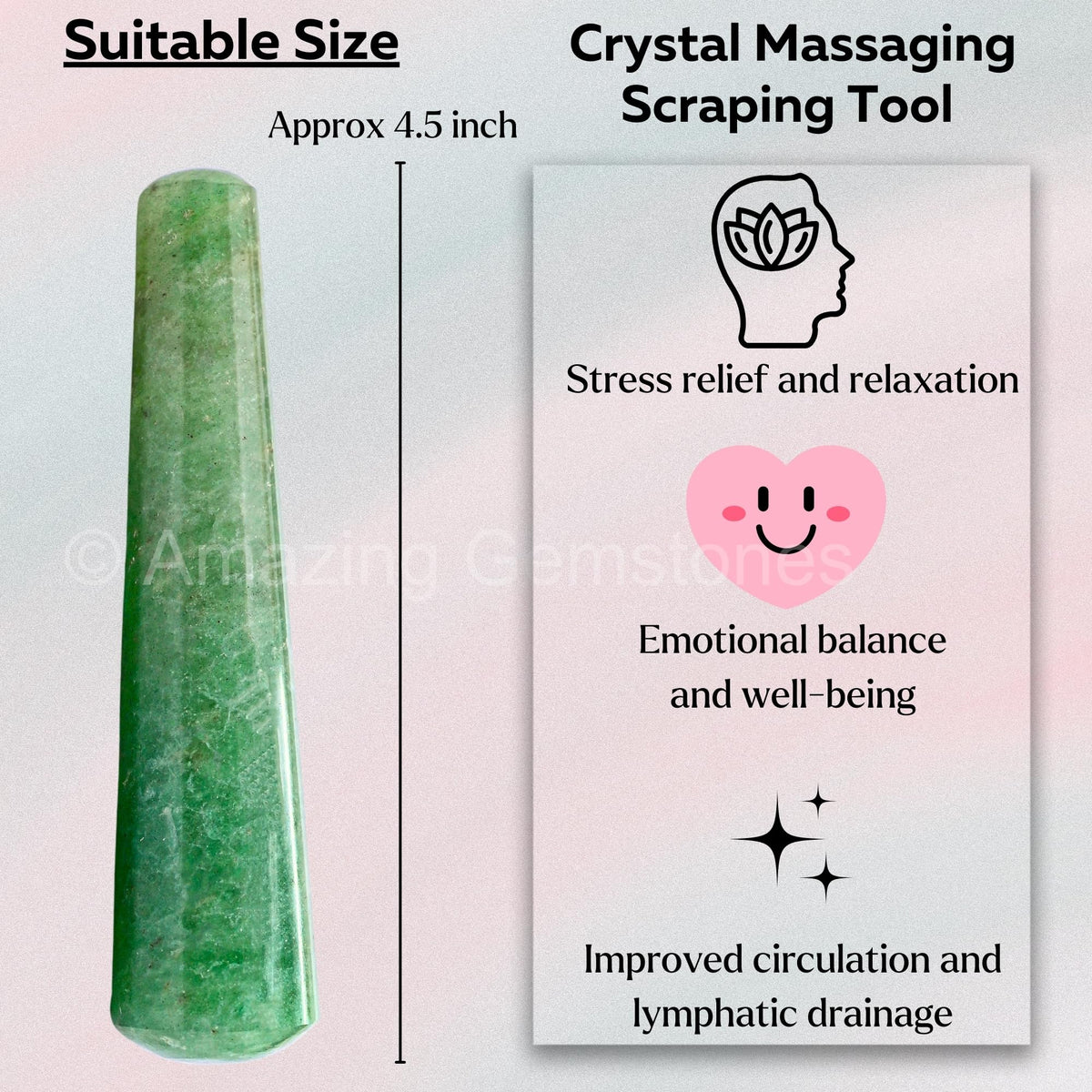 Amazing Gemstone Green Strawberry Quartz Crystal Wand Massage Stick - Pelvic Wand Gua Sha for Adults - Crystals and Healing Stones Massage Wands for Adults Gifts (Smooth)