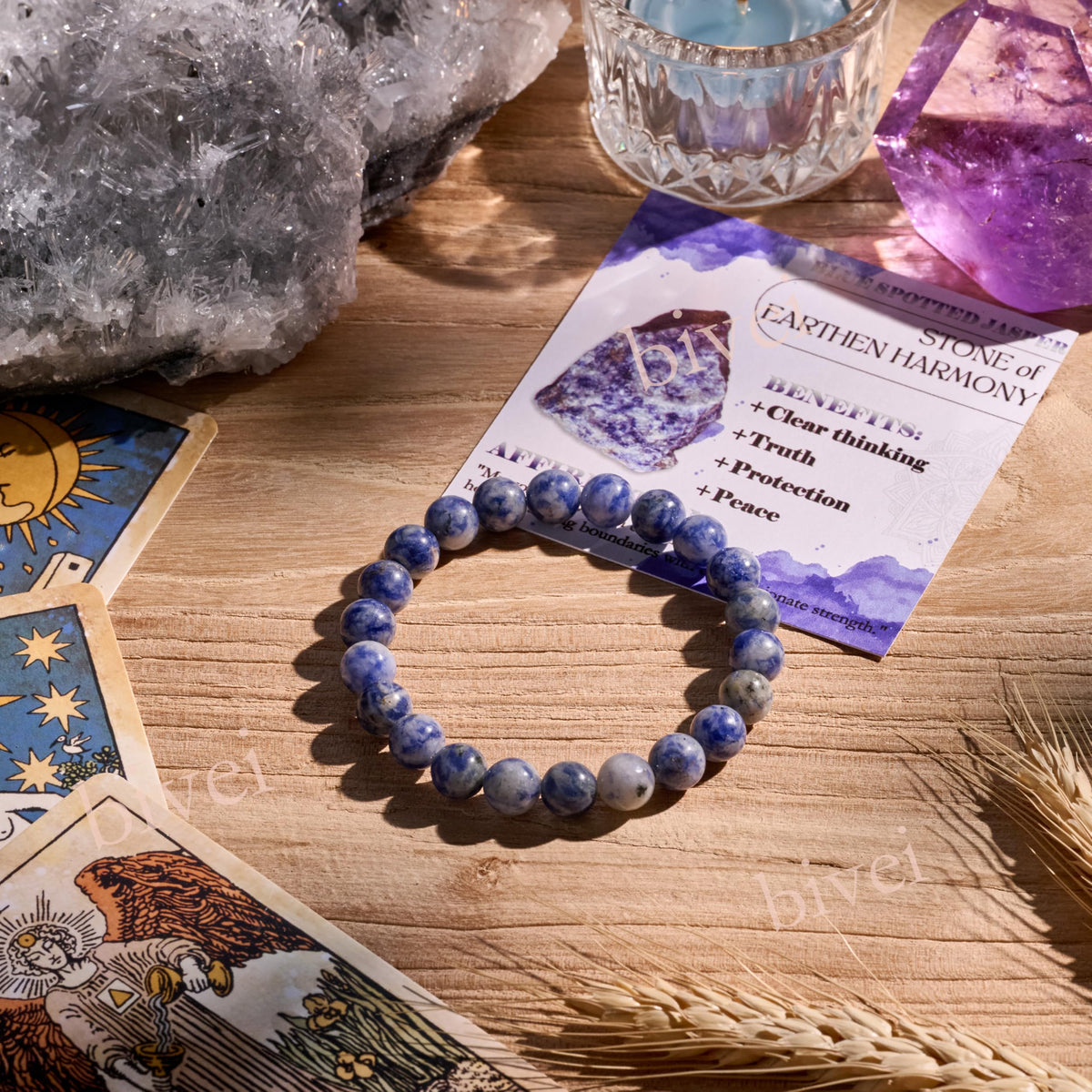 Blue Spotted Jasper-Calm Flow-8mm Beaded Bracelets for Women Handmade Semi Precious Natural Stone Stretch Elastic Jewelry Yoga Protection Gifts