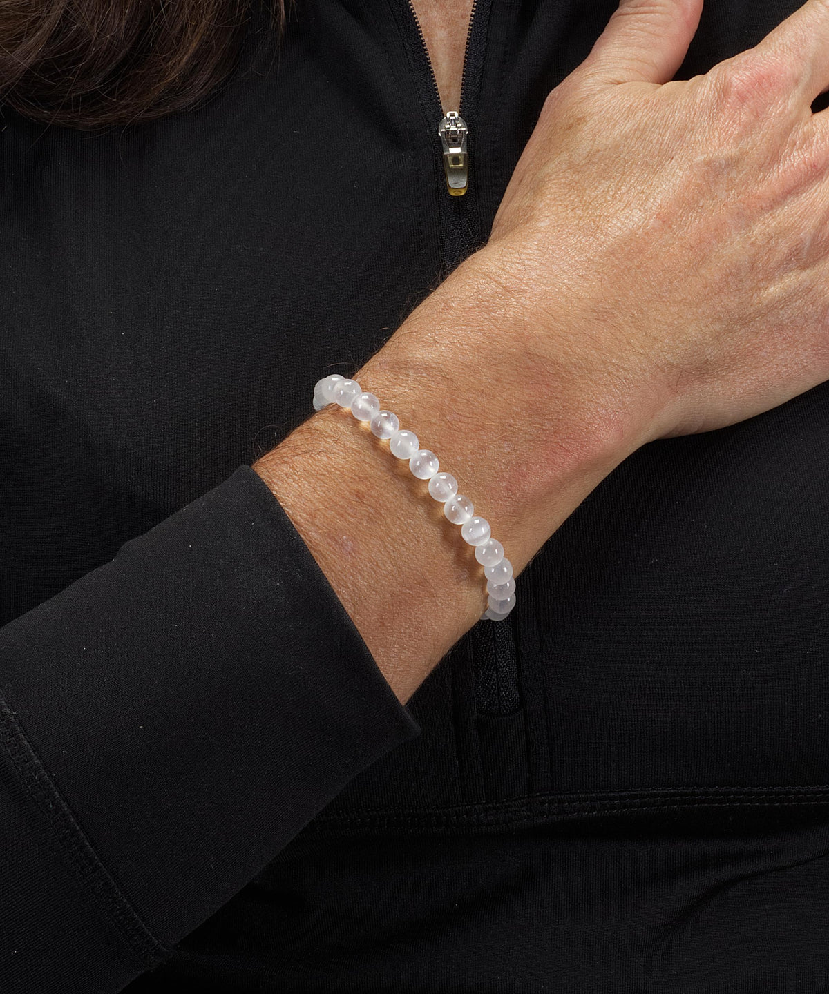 Cherry Tree Collection - Small, Medium, Large Sizes - Gemstone Beaded Bracelets For Women and Men - 6mm Round Beads (Selenite - Medium)