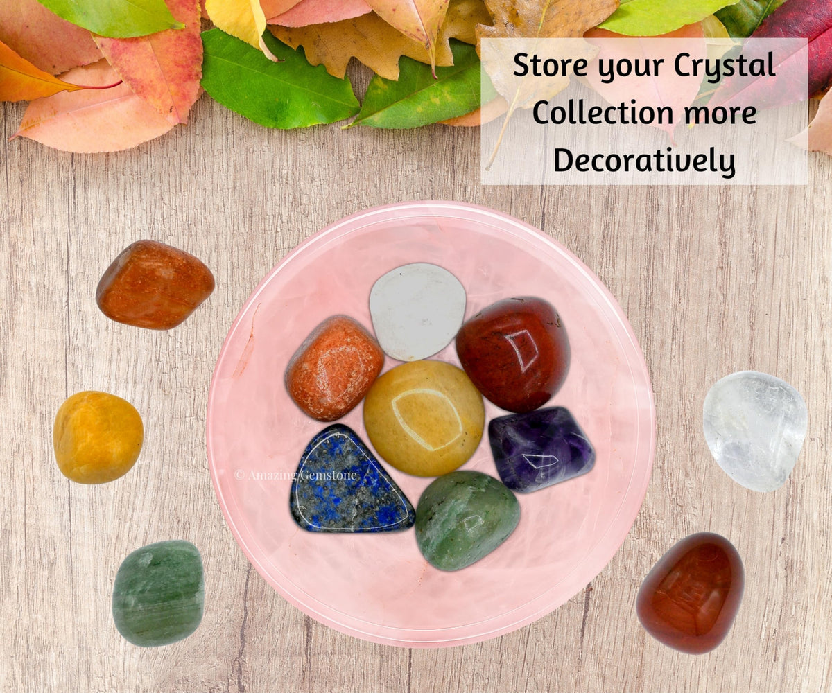 Rose Quartz Crystal Bowl - 3 Inch Decorative Bowls for Room and Home Decor - Gemstone Healing Crystals for Elegant Display, Positive Energy Balance and Gift