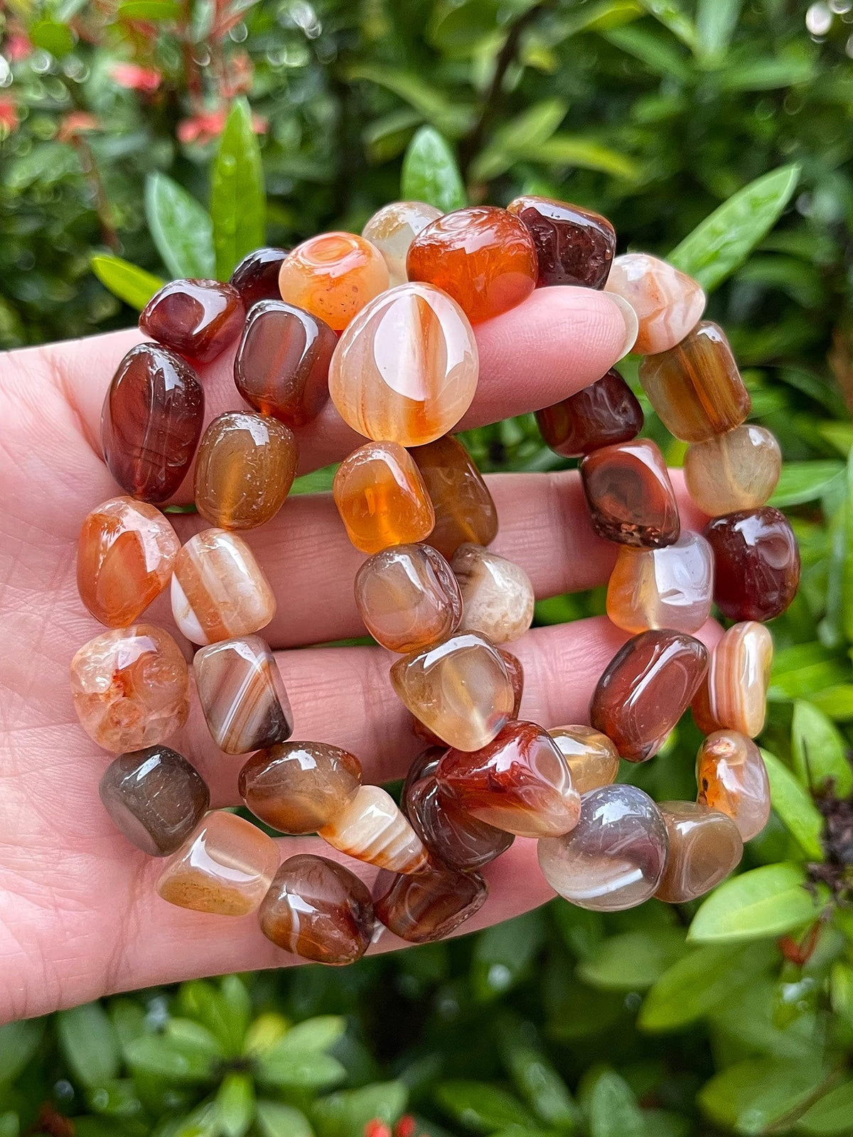GAF TREASURES Carnelian Crystal Nugget Bracelet, Genuine Carnelian Tumbled Gemstone Bracelet, Healing Crystal Bracelet, Gift for Men & Women (1)