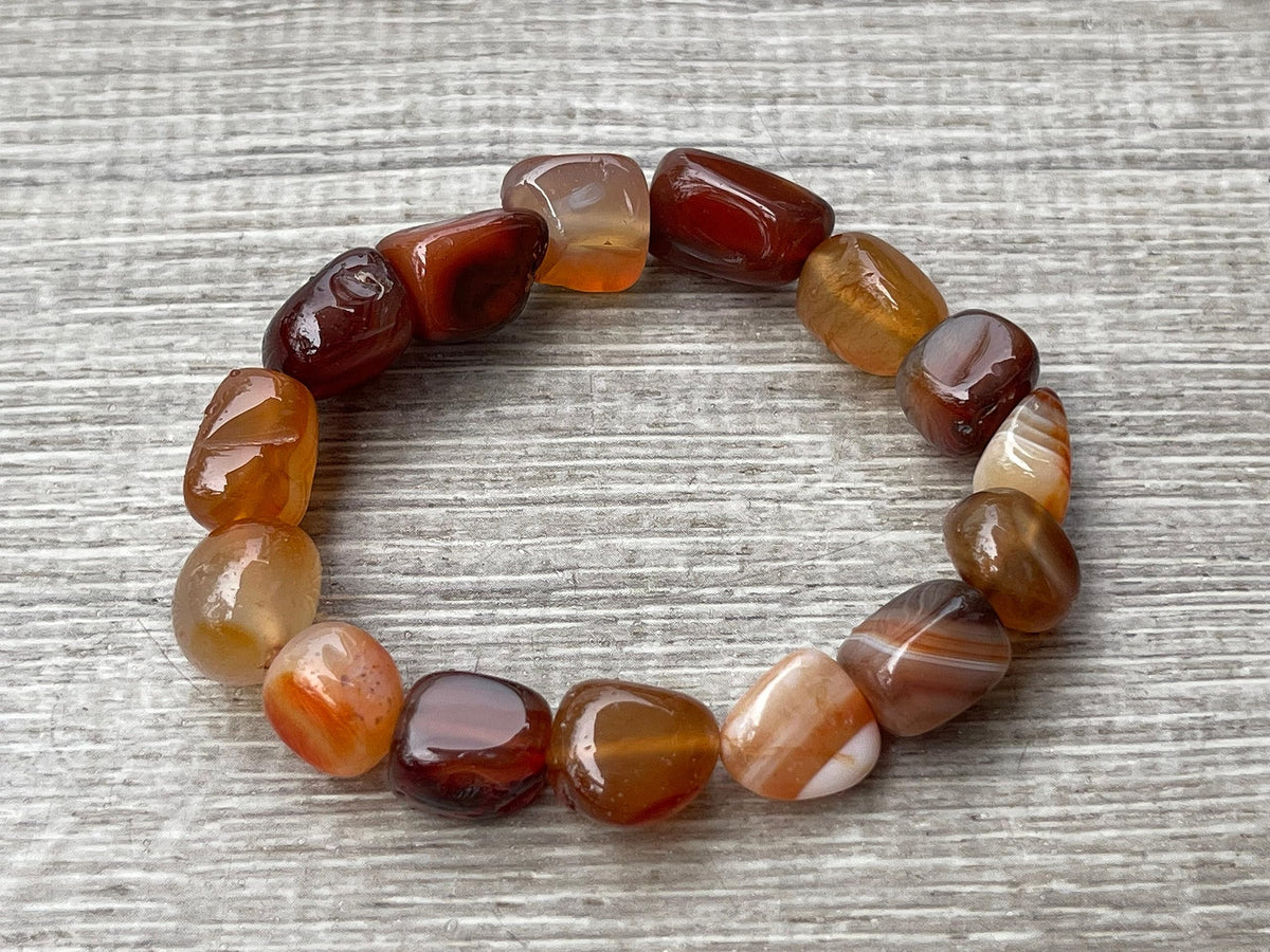 GAF TREASURES Carnelian Crystal Nugget Bracelet, Genuine Carnelian Tumbled Gemstone Bracelet, Healing Crystal Bracelet, Gift for Men & Women (1)