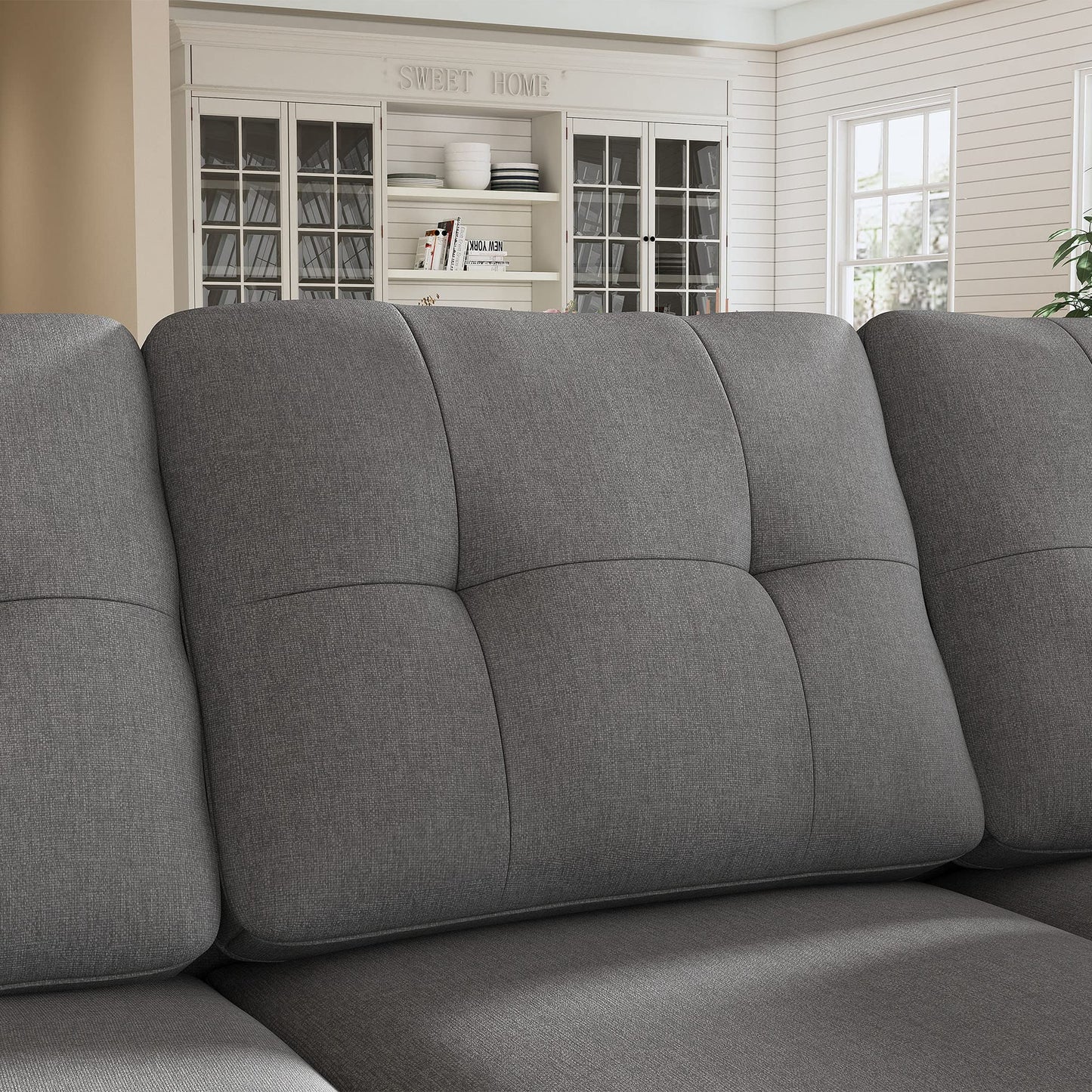 HONBAY Convertible Sectional Sofa L Shaped Couch Reversible Sectional Couches for Living Room,Grey