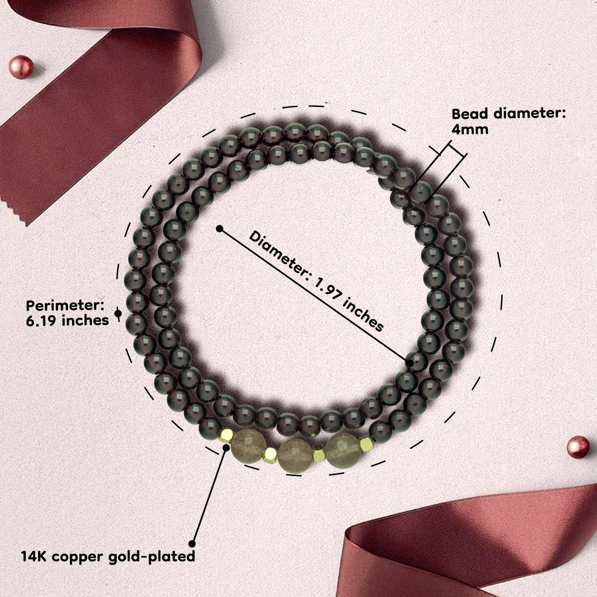 CNYTPE Garnet Bracelet for Women – Red Garnet Jewelry, Healing Crystal Bracelet, Handmade Gemstone Jewelry, Symbol of Love, Happiness & Harmony (Garnet & Strawberry Quartz Multi-Strand)