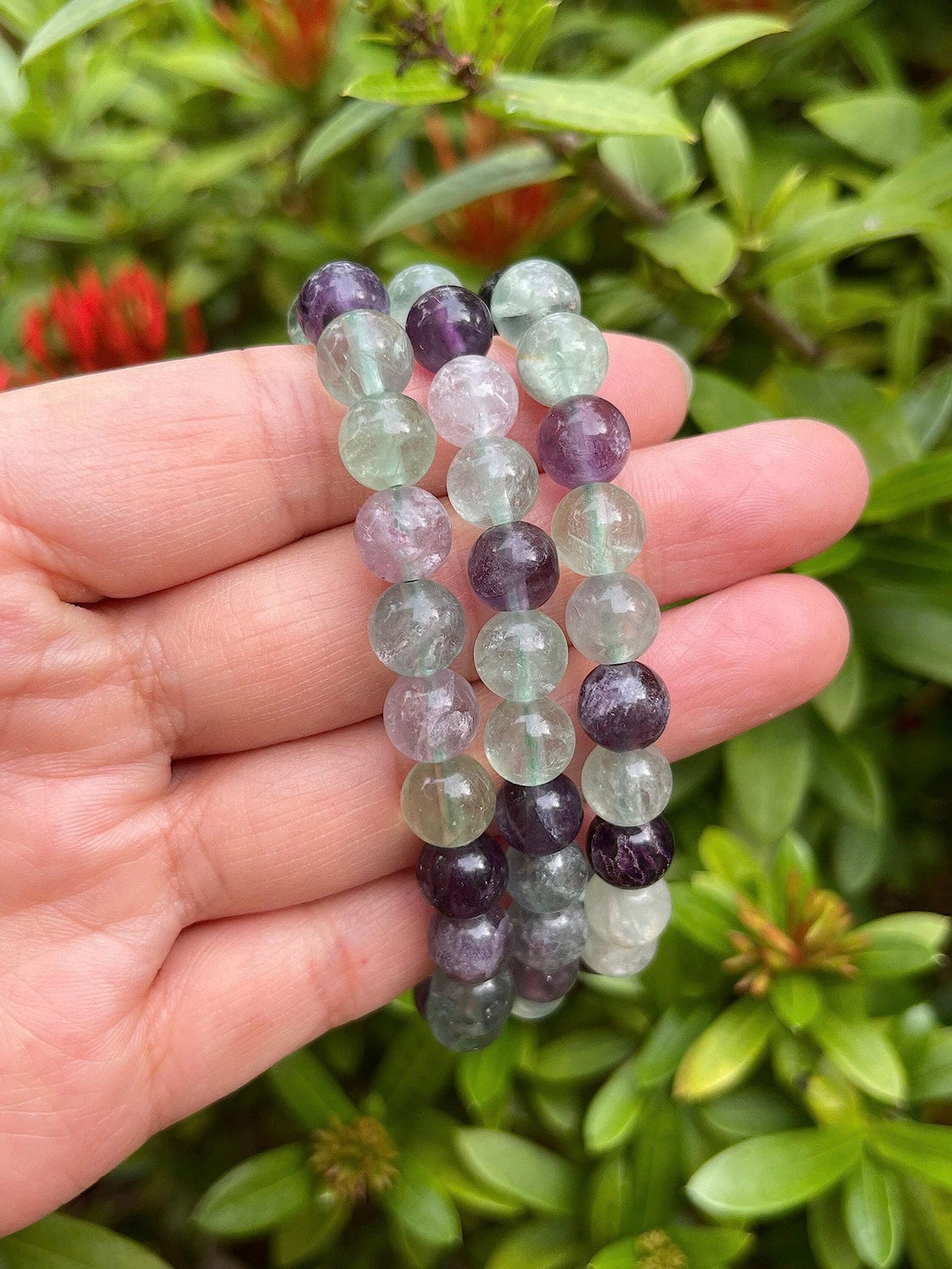 GAF TREASURES Rainbow Fluorite Crystal Bead Bracelet 8mm, Genuine Rainbow Fluorite Stretch Gemstone Bracelet, Healing Crystal Bracelet, Gift for Men & Women (1)