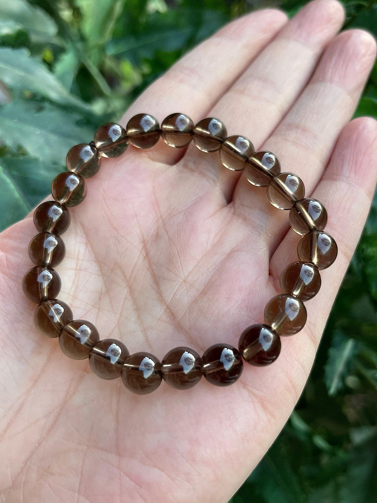 GAF TREASURES Smoky Quartz Crystal Bead Bracelet 8mm, Genuine Smoky Quartz Stretch Gemstone Bracelet, Healing Crystal Bracelet, Gift for Men & Women (10)