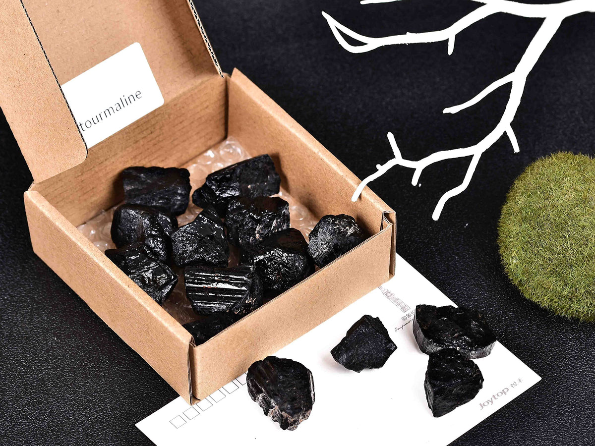JIC Gem 12-16Pcs 0.7 Lbs Irregular Shape Black Tourmaline Raw Crystal Bulk Natural Black Tourmaline Quartz Crystals and Healing Stones,Madagascar Gemstone Rough Stones Crystal Bulk