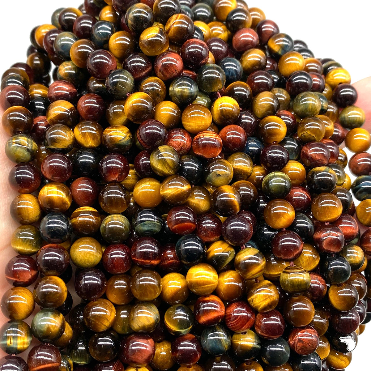 ABCGEMS African Tri-Color Tigers Eye Beads (Gorgeous Matrix- Mohs Hardness 7) Healing Energy Crystal Stone Ideal for Bracelet Necklace Ring DIY Jewelry Making Craft Men Women Smooth Round Tiny 6mm
