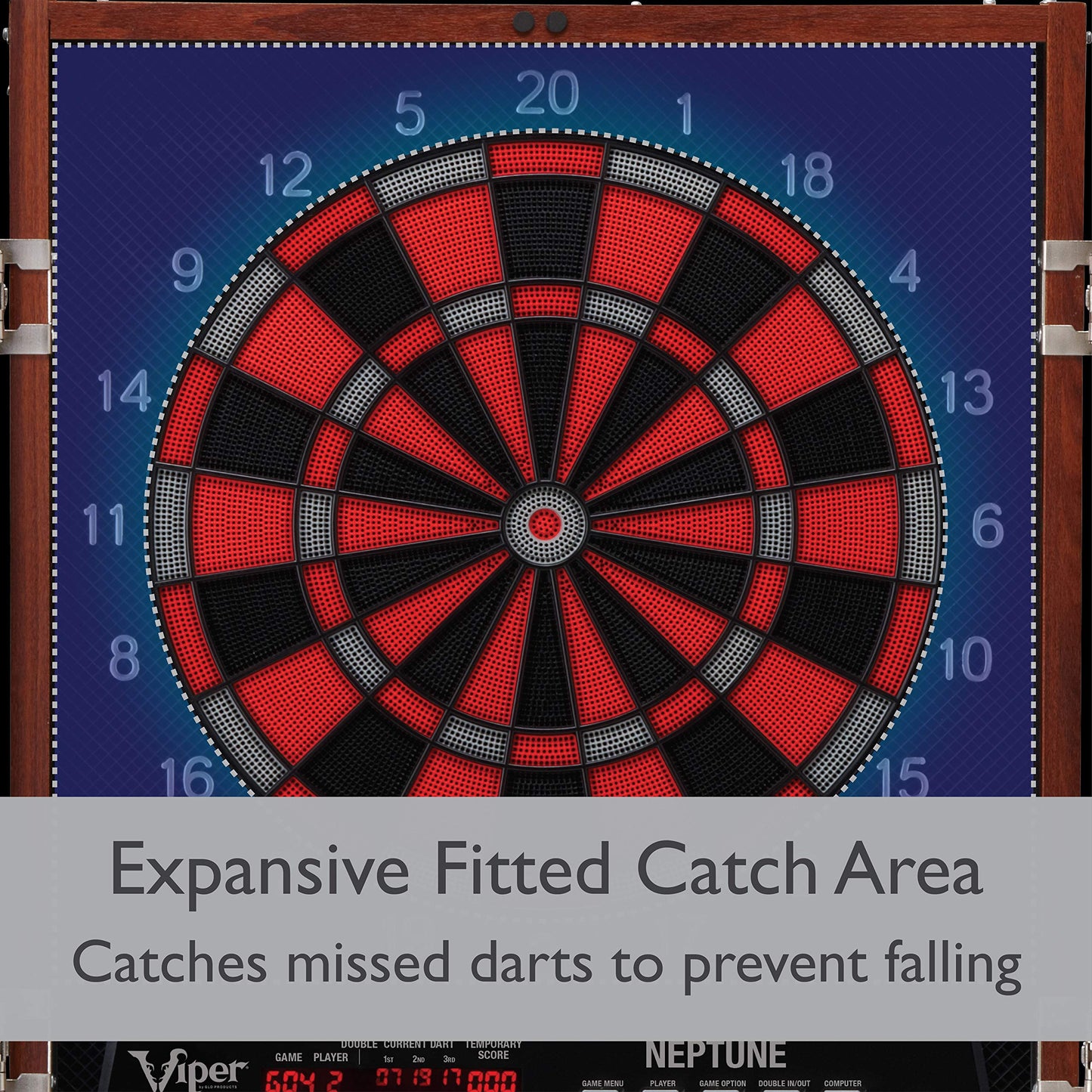 Viper Neptune Electronic Dartboard with Cabinet, 15.5 in Regulation Target, 57 Games, 16 Players, 6 Darts Included, Black