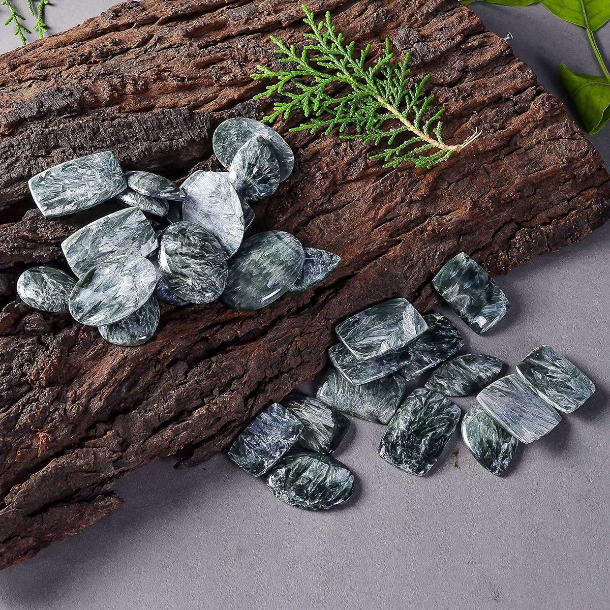 4pcs Natural Seraphinite Gemstone Wholesale Cabochons Lot, Jewelry Making Loose Gemstone, Polished Home Decor Specimen, DIY, Wire Wrapping, Reiki, Healing Crystals, Bulk Gemstone Deal