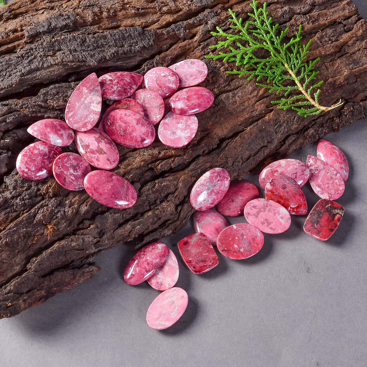 GEMKORA 4pcs Natural Thulite Cabochon, Wholesale Gemstone Lot, Bulk Elegant Crystal, Jewelry Making Supply, her