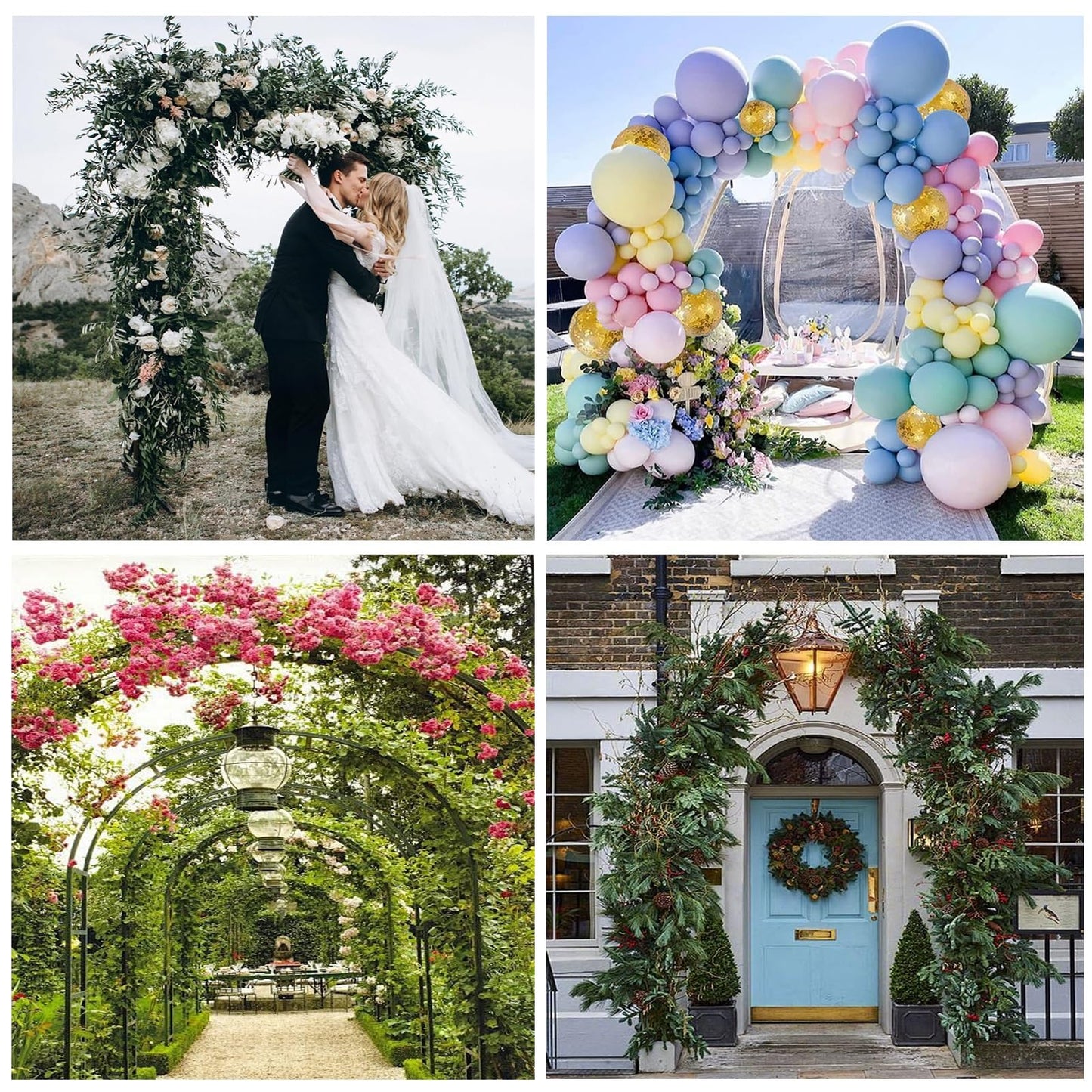 Metal Garden Arch Wedding Trellis for Climbing Plants Pergola Arbor for Roses & Various Flowers Bridal Party Backdrop Stand (Size: 140x240x40CM)