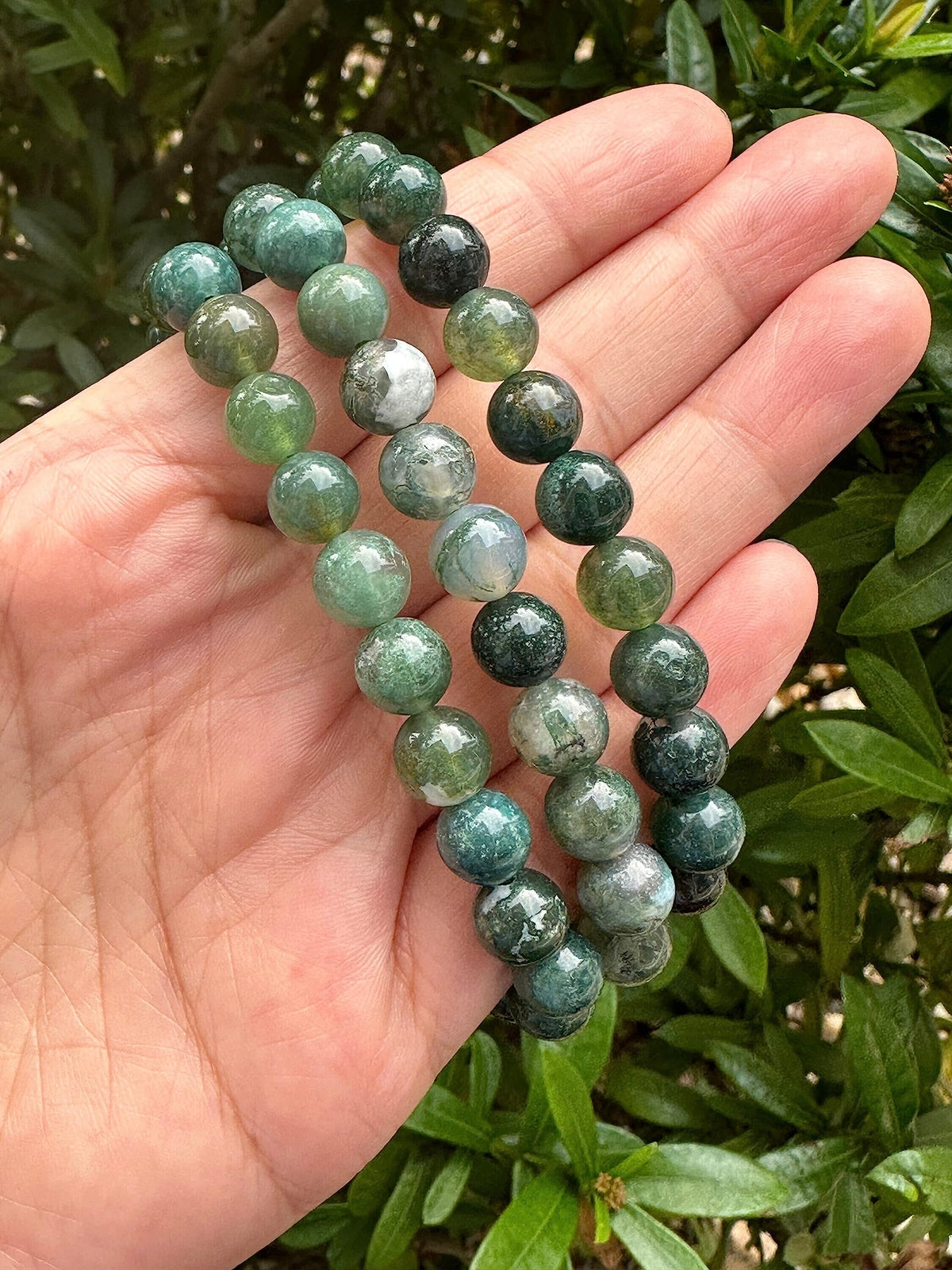 GAF TREASURES Moss Agate Crystal Bead Bracelet 8mm, Genuine Moss Agate Stretch Gemstone Bracelet, Healing Crystal Bracelet, Gift for Men & Women (1)