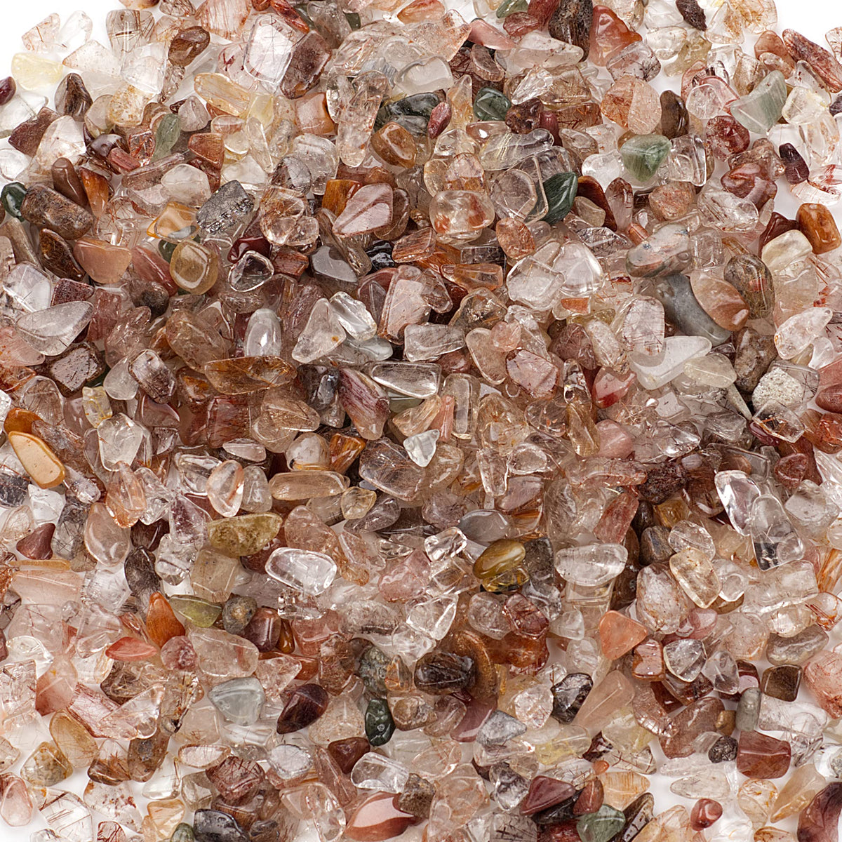 Cherry Tree Collection 1/2 Pound Polished Tumbled Gemstone Chips, Pebbles, Crystal Chips Bulk for Jewelry Making, Healing, Plants, Succulents, Aquariums, Decoration, Chakra (Multi Rutilated Quartz)