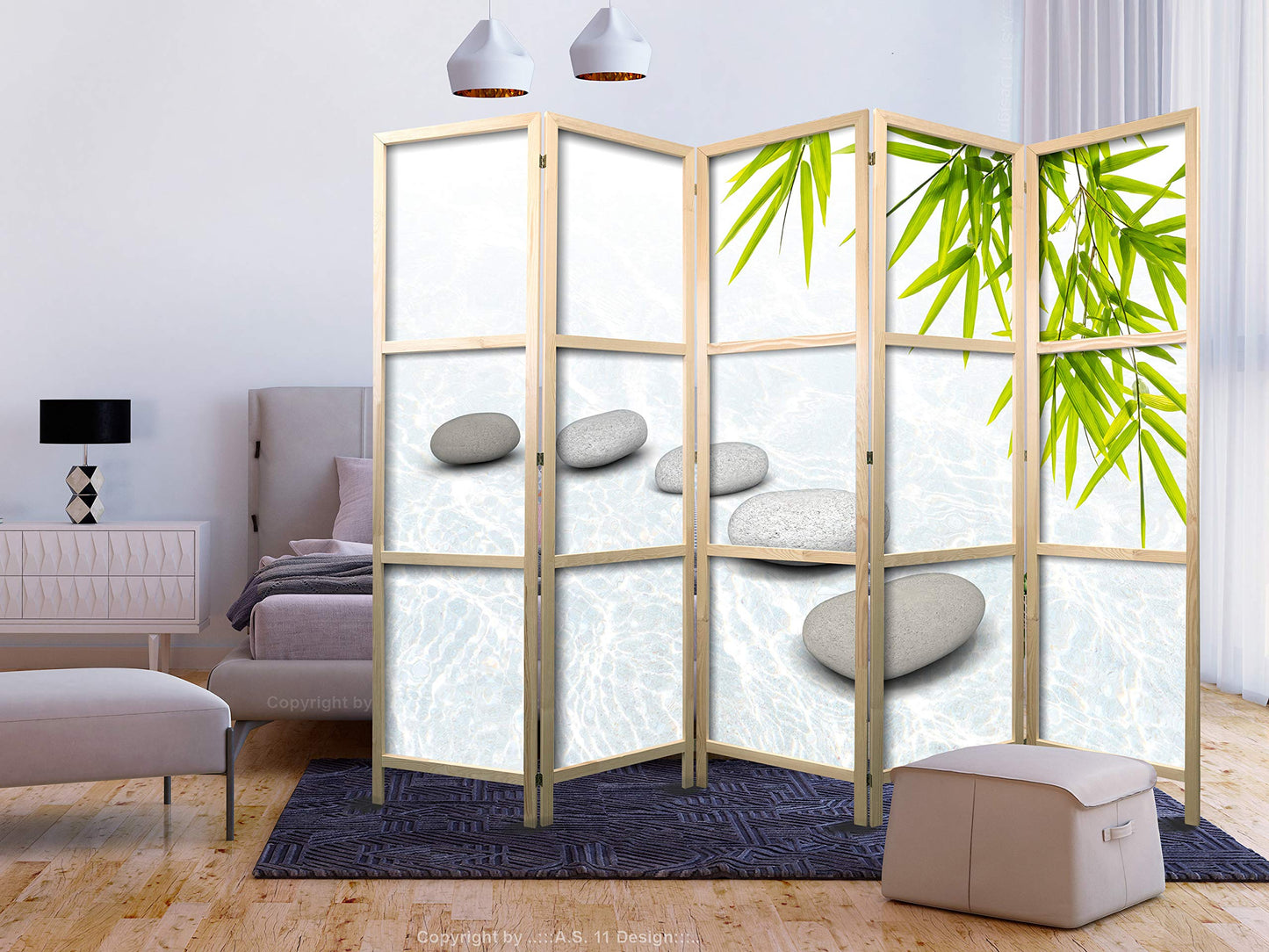 artgeist Japanese Room Divider XXL Spa Zen Oriental 90 x 67 in - 5 Panel Folding Screen Japan Design Home Decoration Art Deco p-C-0016-z-c