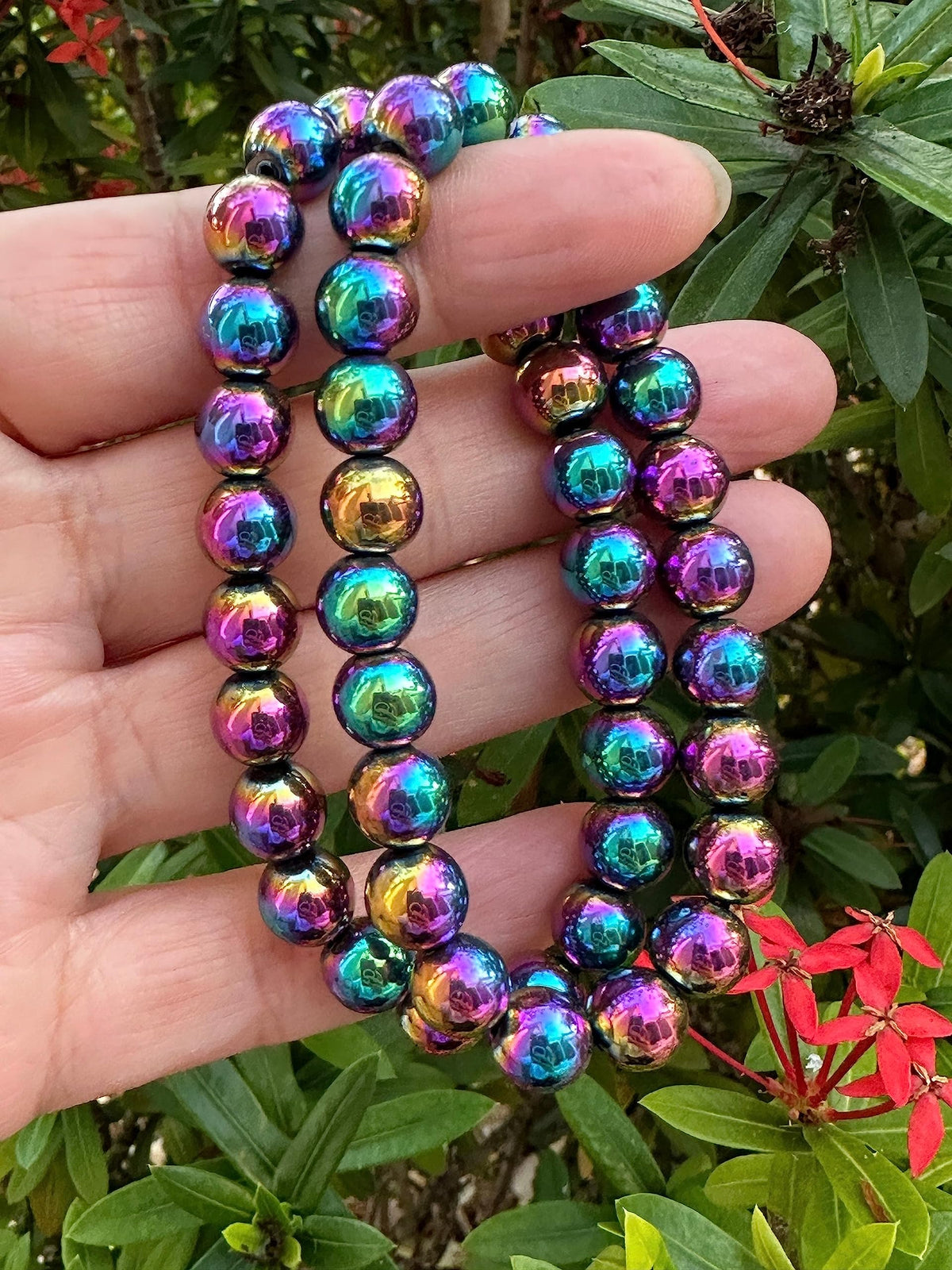 GAF TREASURES Rainbow Hematite Crystal Bead Bracelet 8mm, Genuine Rainbow Hematite Stretch Gemstone Bracelet, Healing Crystal Bracelet, Gift for Men & Women (1)
