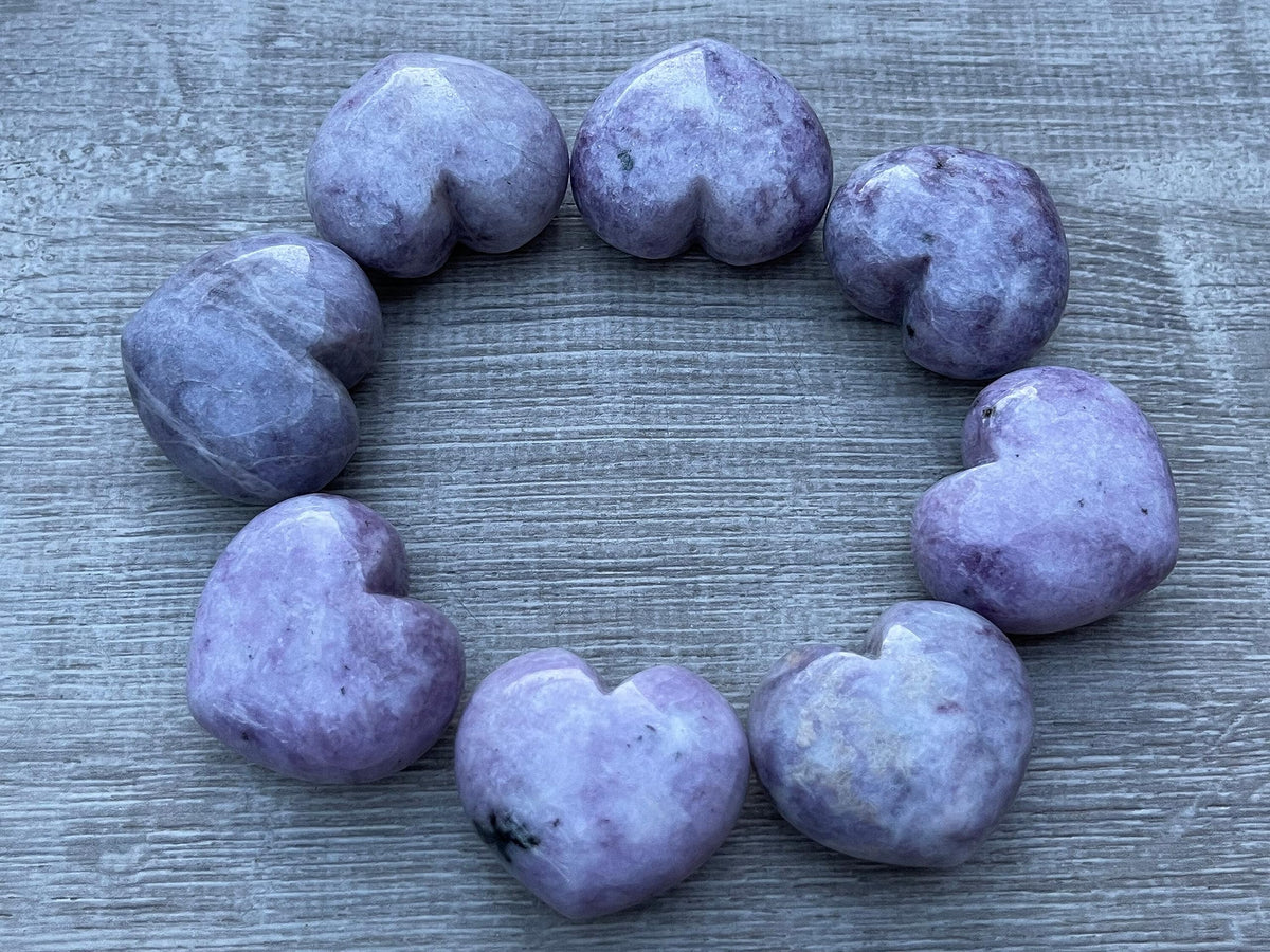 GAF TREASURES Lepidolite Gemstone Hearts, Polished Lepidolite Puffy Hearts, Lepidolite Crystal Palm Stone, Lepidolite Healing Crystal Hearts (1 Heart)