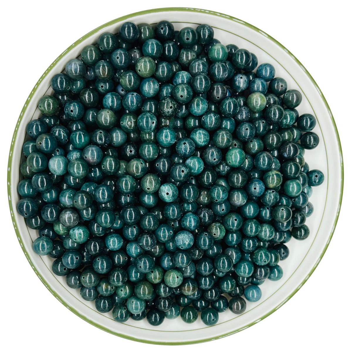 WHNKFB 10mm 50PCS Natural Moss Agate Round Beads, Dendritic Green Loose Stone Beads for Jewelry Making Craft - 4mm 6mm 8mm 10mm Options with Free Elastic Cord