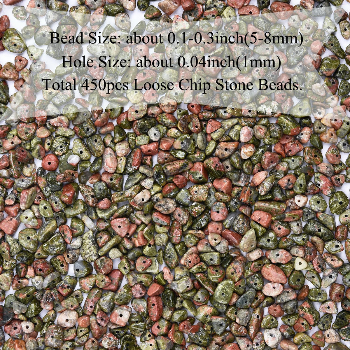 Natural Chip Stone Beads 450pcs Unakite Jasper Chips 5-8mm Genuine Real Irregular Healing Crystal Rocks Hole Drilled DIY Loose Gemstone Beads for Jewelry Making Bracelet Earrings Necklace Crafting