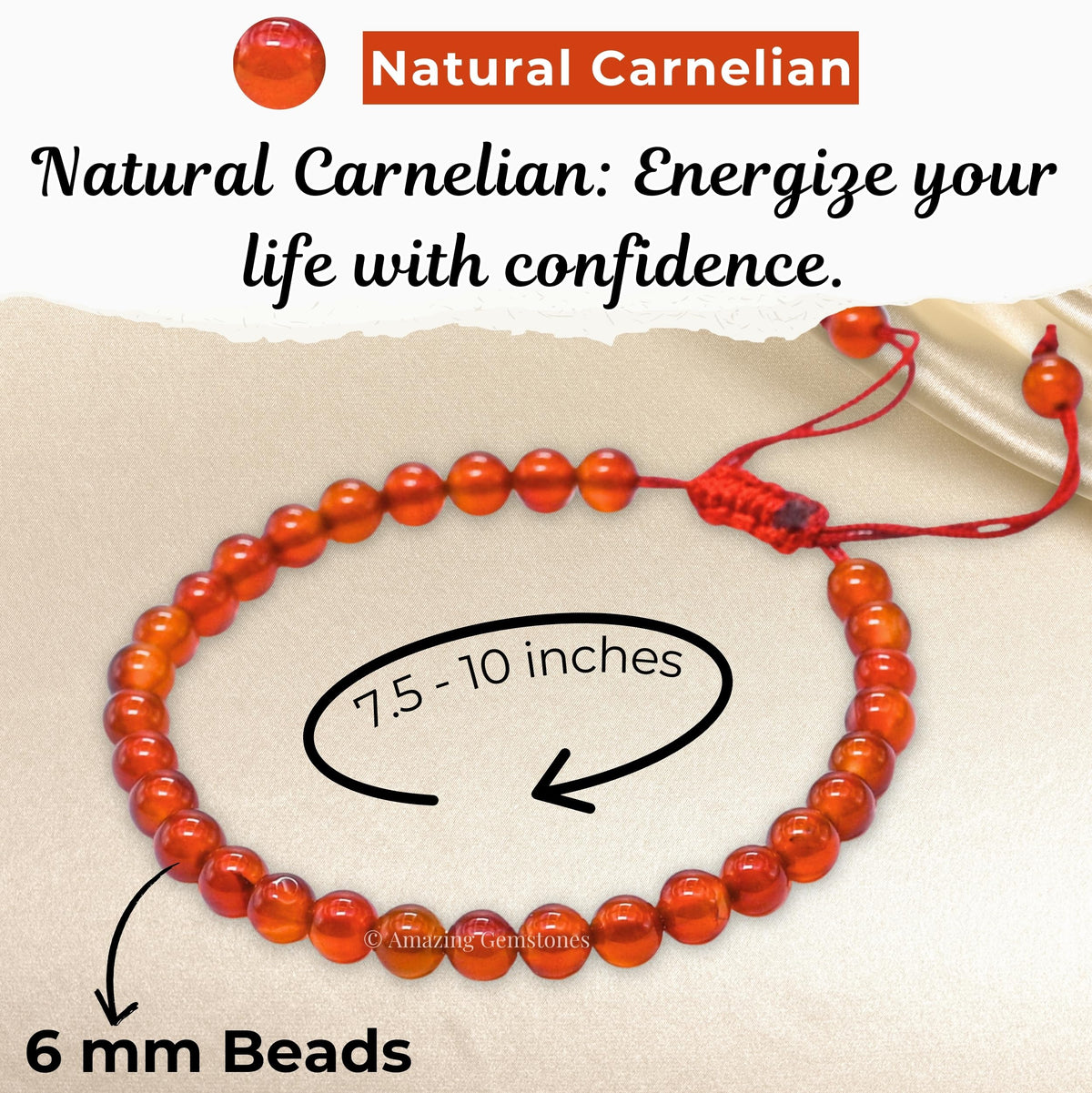 Amazing Gemstone Carnelian Bracelet for Women Men's Gifts - Protection Healing Crystal Bracelet - 6mm Gemstone Beaded Adjustable Bracelet Pulseras Para Hombres Mujer Stocking Stuffers