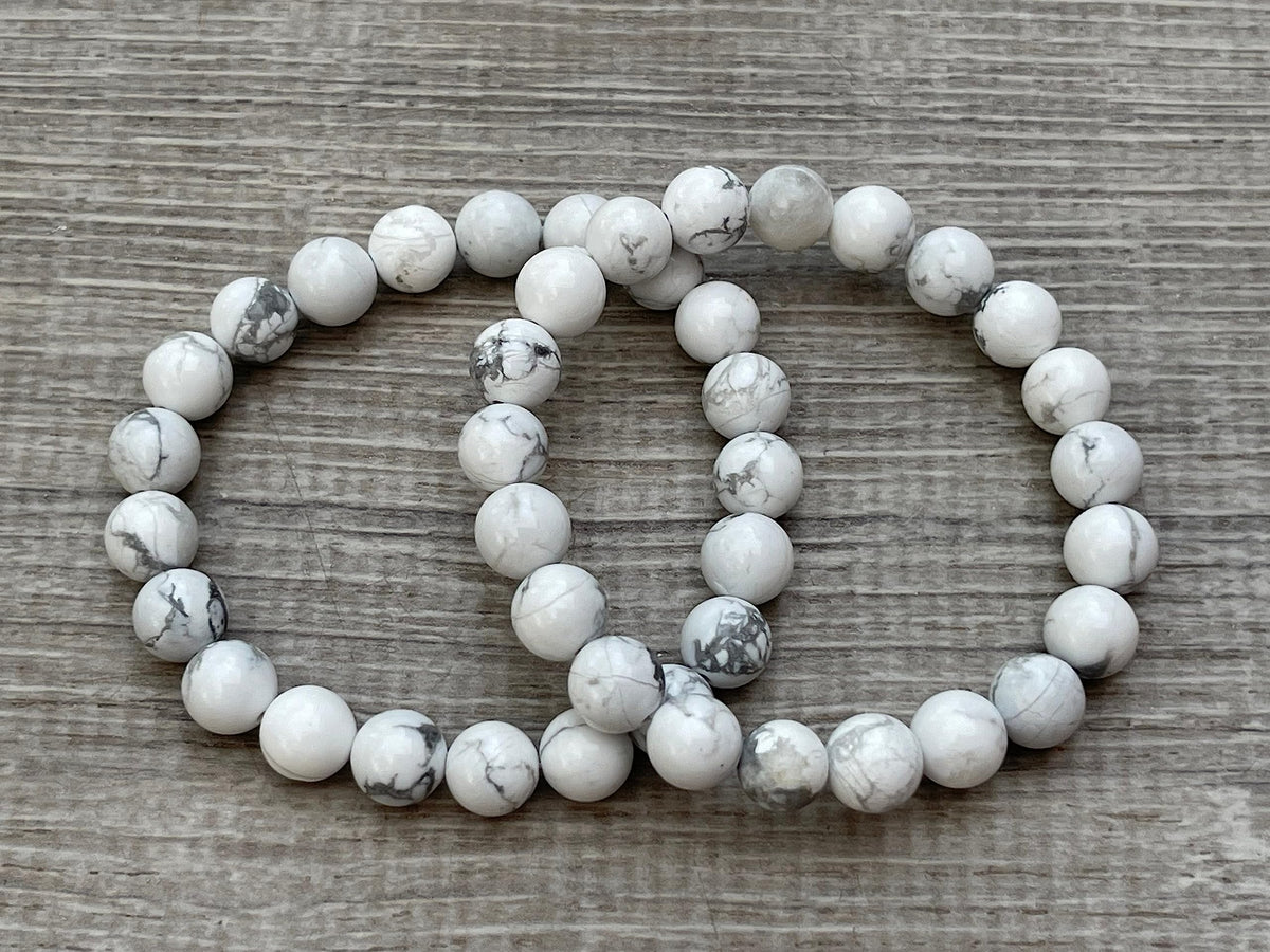 GAF TREASURES White Howlite Crystal Bead Bracelet 8mm, Genuine White Howlite Stretch Gemstone Bracelet, Healing Crystal Bracelet, Gift for Men & Women (1)