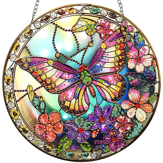 MISCER Butterfly Hanging Diamond Art Pendants Kits for Adults Kids, DIY Double Sided 5D Special Diamond Painting Pendant Kit, Wreath Gem Art Suncatchers for Window Garden Home Decor