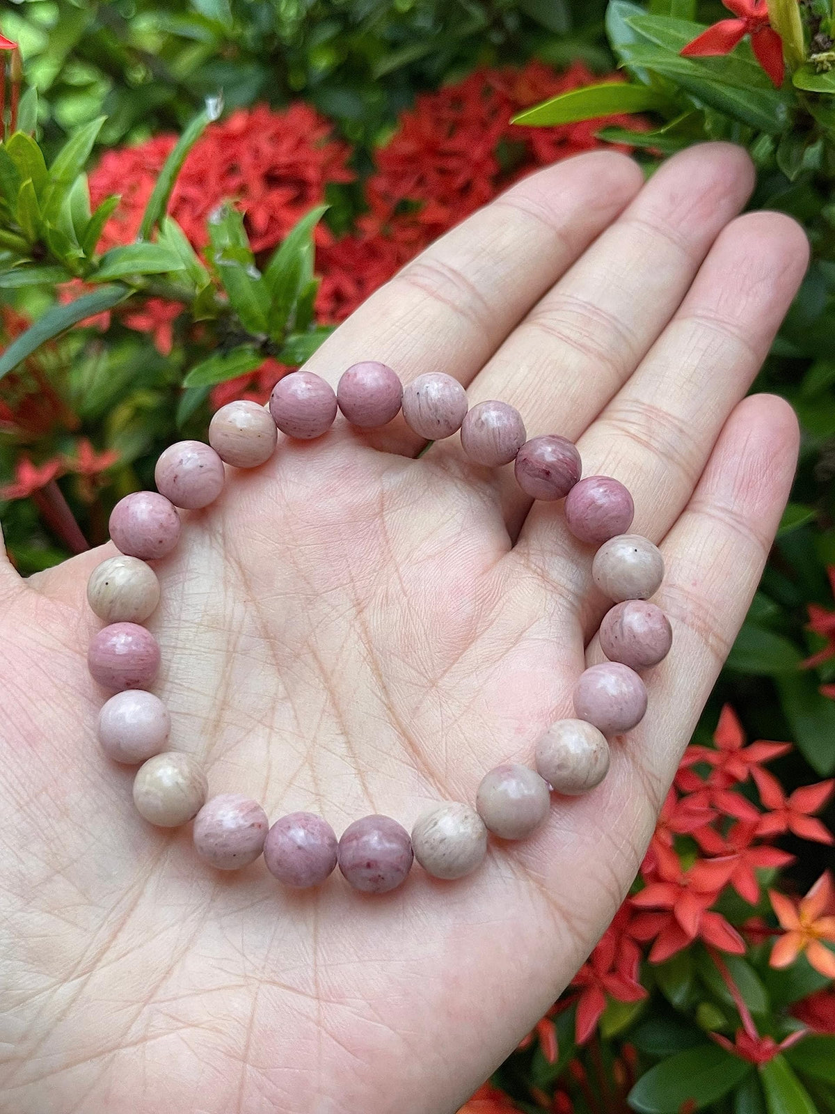 GAF TREASURES Rhodonite Crystal Bead Bracelet 8mm, Genuine Rhodonite Stretch Gemstone Bracelet, Healing Crystal Bracelet, Gift for Men & Women (1)
