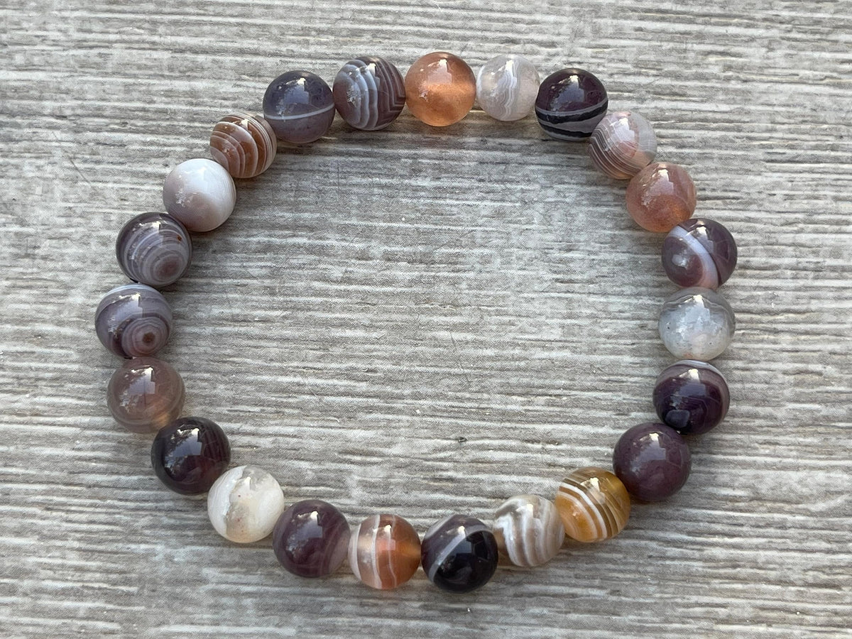 GAF TREASURES Botswana Agate Crystal Bead Bracelet 8mm, Genuine Botswana Agate Stretch Gemstone Bracelet, Healing Crystal Bracelet, Gift for Men & Women (1)