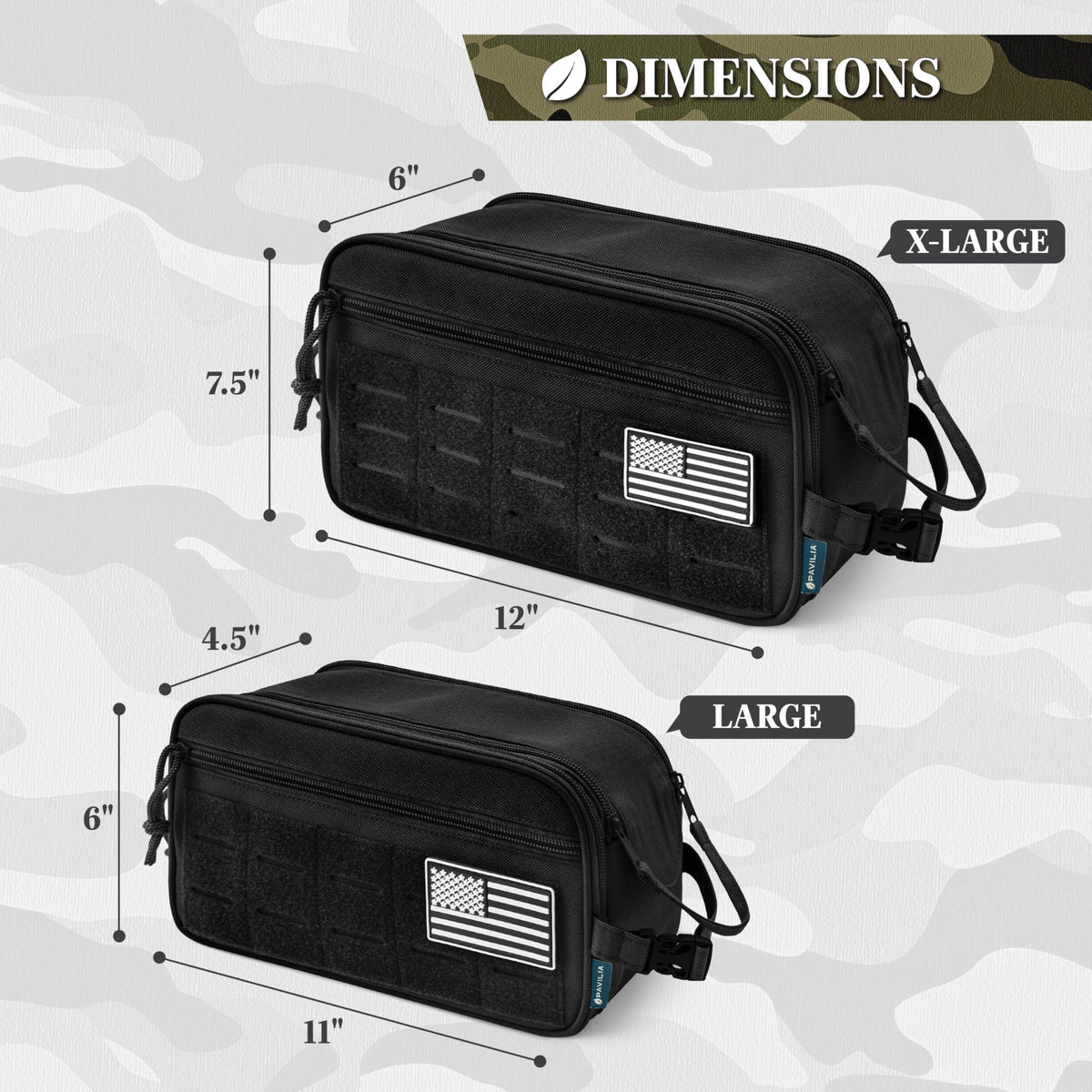 PAVILIA Tactical Toiletry Bag for Men, Travel Hygiene Bag, Military Gear Dopp Kit, Water Resist Molle Accessories Pouch, Mens Shaving Essentials, Gym Bathroom Shower Small Toiletries Tool EDC, Black