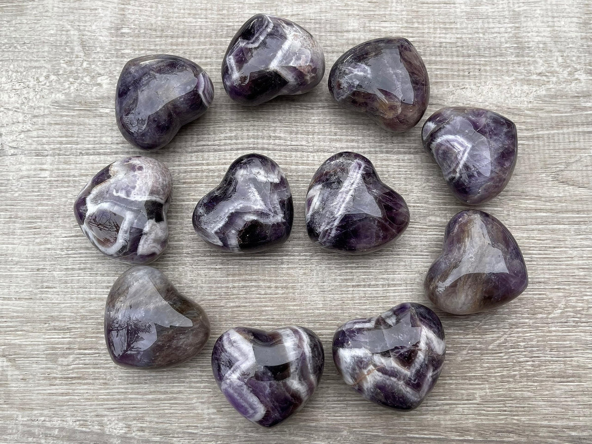 GAF TREASURES Chevron Amethyst Gemstone Hearts, Polished Chevron Amethyst Puffy Hearts, Chevron Amethyst Crystal Palm Stone, Chevron Amethyst Healing Crystal Hearts (1 Heart)