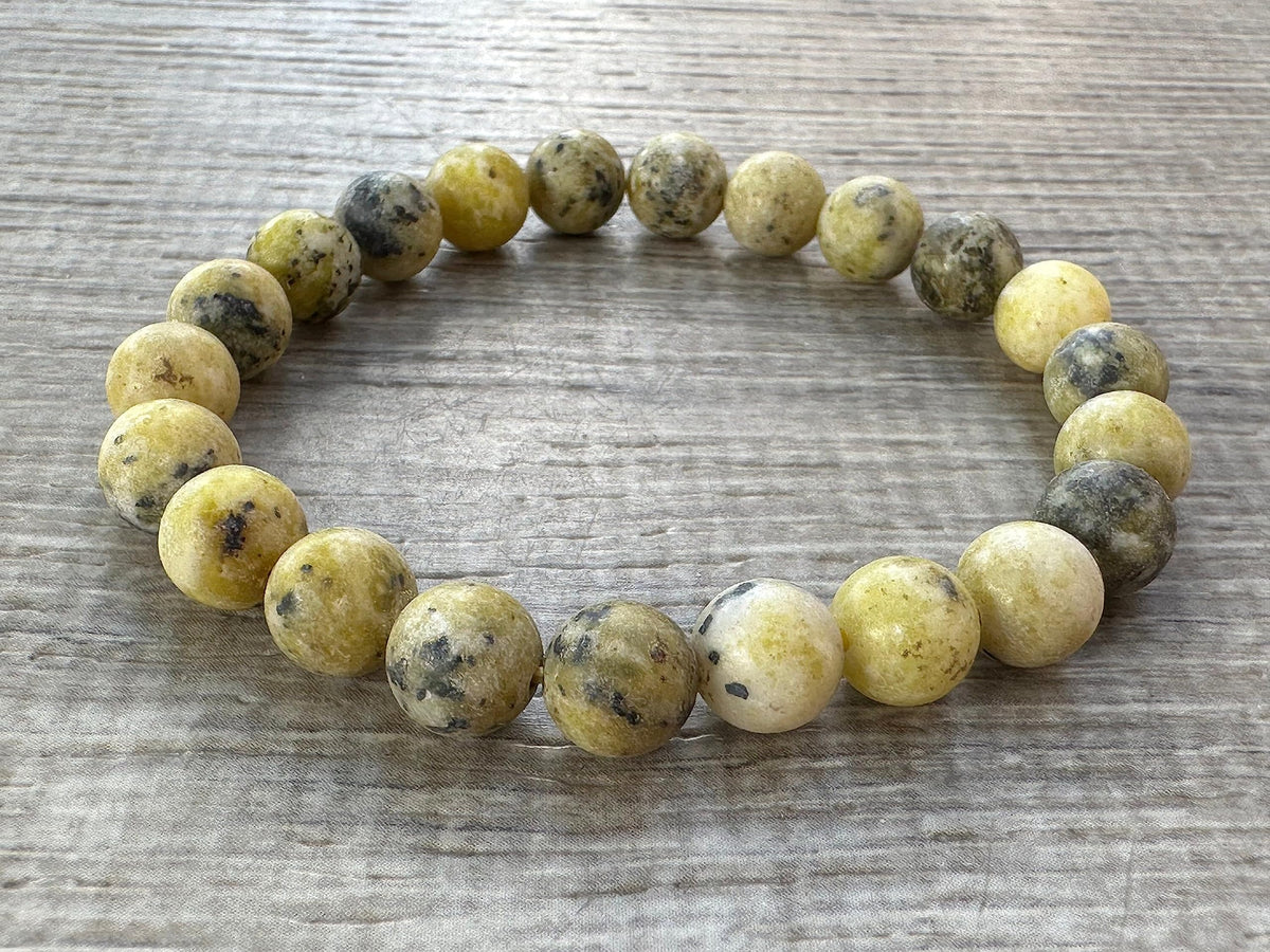 GAF TREASURES Yellow Turquoise Crystal Bead Bracelet 8mm, Genuine Yellow Turquoise Stretch Gemstone Bracelet, Healing Crystal Bracelet, Gift for Men & Women (1)