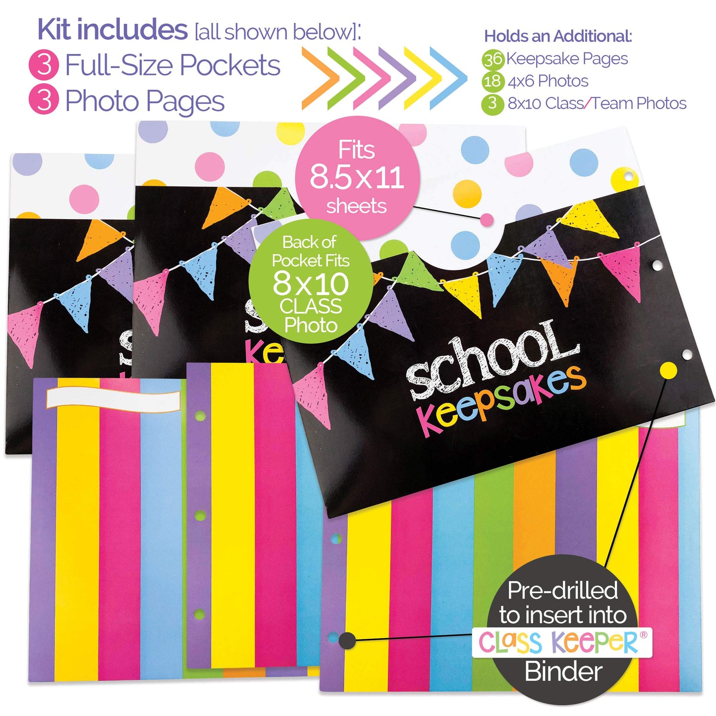 School Memory Scrapbook (3 Sets) Refill Extra Pockets and Photo Pages Kits for Class Keeper® Memory Keepsake Book for Girls