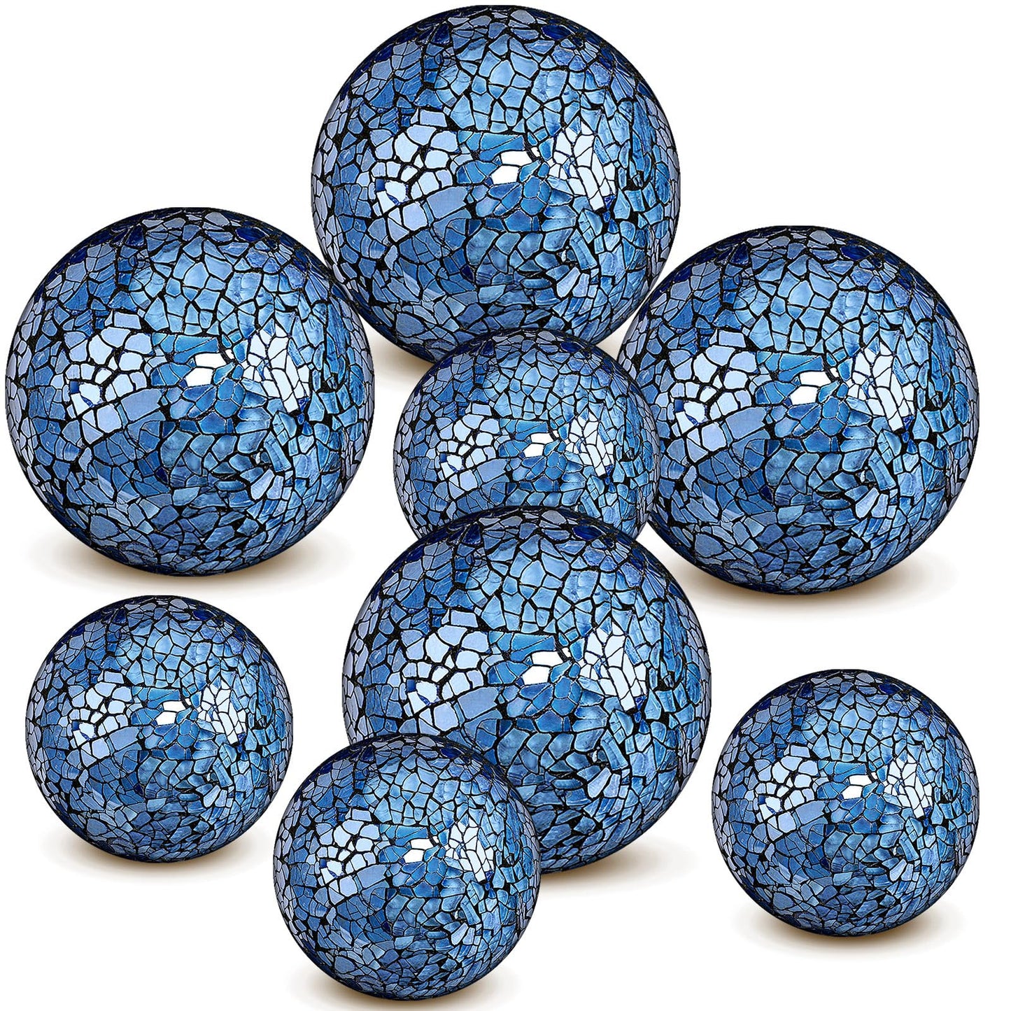 Qinyoung Blue 8 Pcs Decorative Ball for Bowls, 3'' 4'' Glass Mosaic Sphere Decorative Orbs for Centerpiece Bowls Vase Fillers, Wedding, Party, Coffee Table & Home Decor