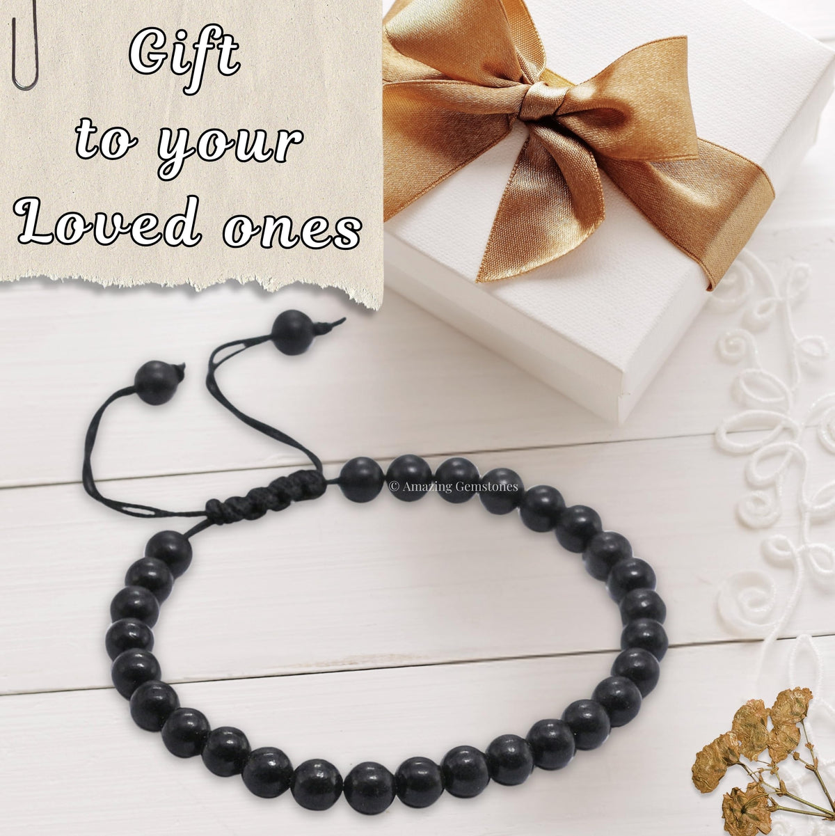 Amazing Gemstone Shungite Bracelet, Gifts For Men & Women - Protection Healing Crystal Bracelet - 6mm Gemstone Beaded Adjustable Bracelet, Pulseras Para Hombres Mujer Stocking Stuffers