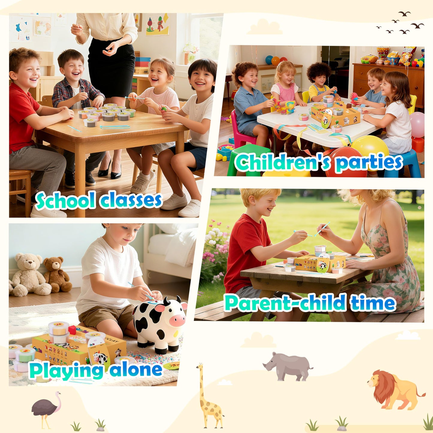 Air Dry Clay Kits -12 Boxes Modeling Magic Clay for Kids,Animal Theme Molding Clay Art Crafts DIY Set,Ultra Light & Soft, with Sculpting Tools & Tutorials,Gifts for Girls & Boys