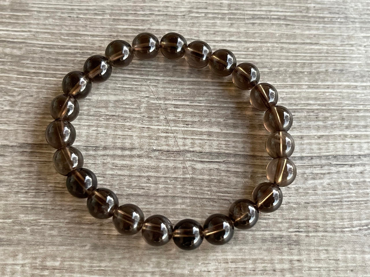 GAF TREASURES Smoky Quartz Crystal Bead Bracelet 8mm, Genuine Smoky Quartz Stretch Gemstone Bracelet, Healing Crystal Bracelet, Gift for Men & Women (10)